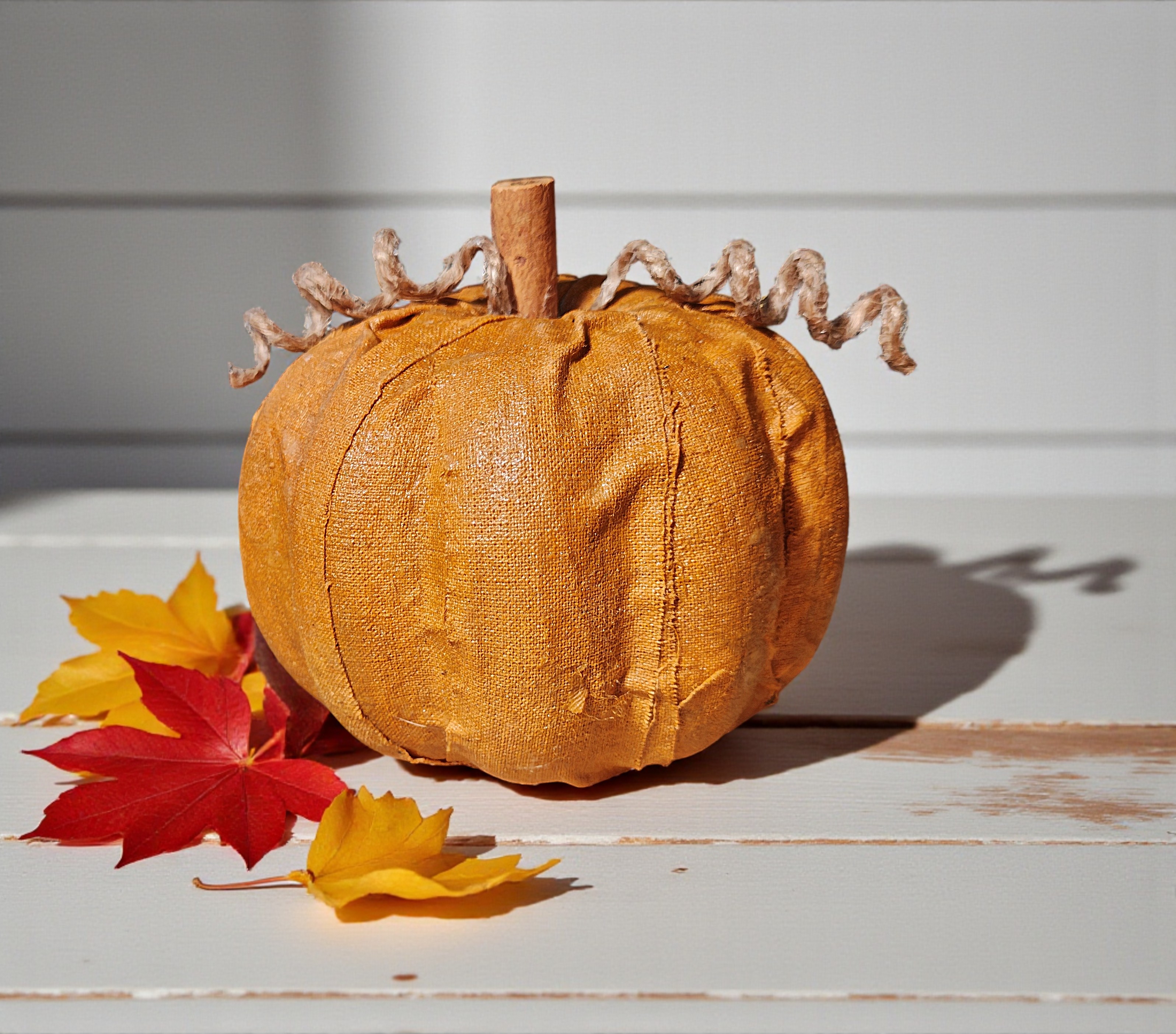 Small Rustic Harvest Fabric Pumpkin Decoration