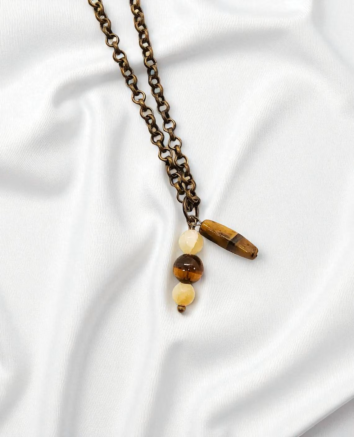 Bronze Tiger eye and Calcite Gemstone Charm Choker Necklace 