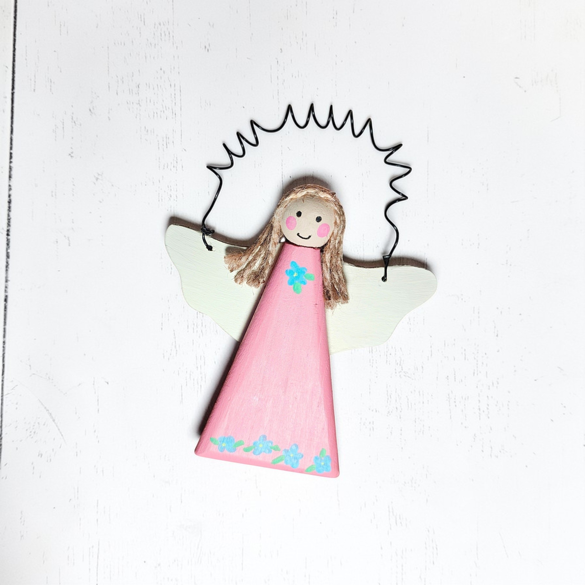 Wooden Spring Floral Angel Ornament