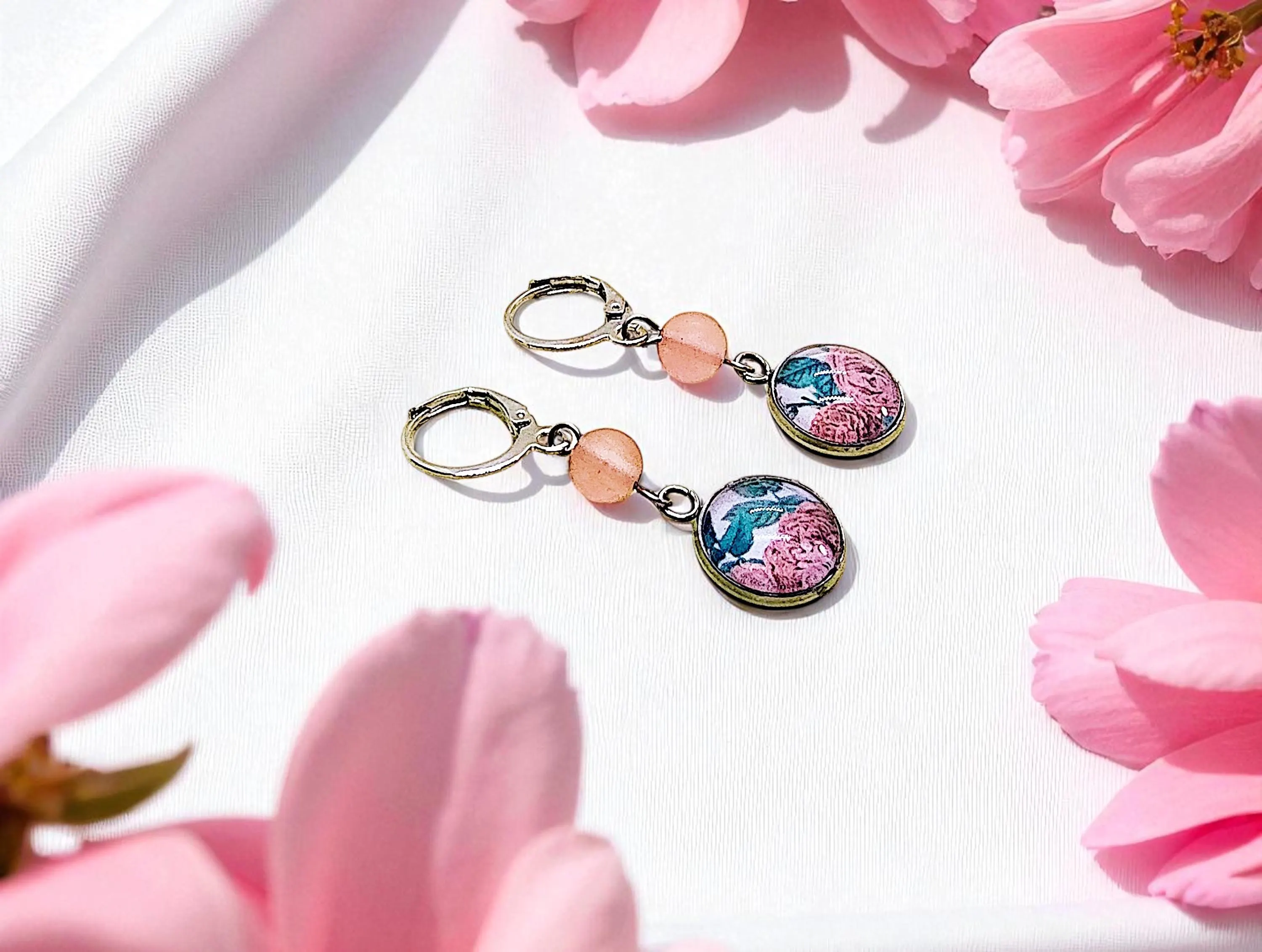 Pink Floral Dangle Earrings