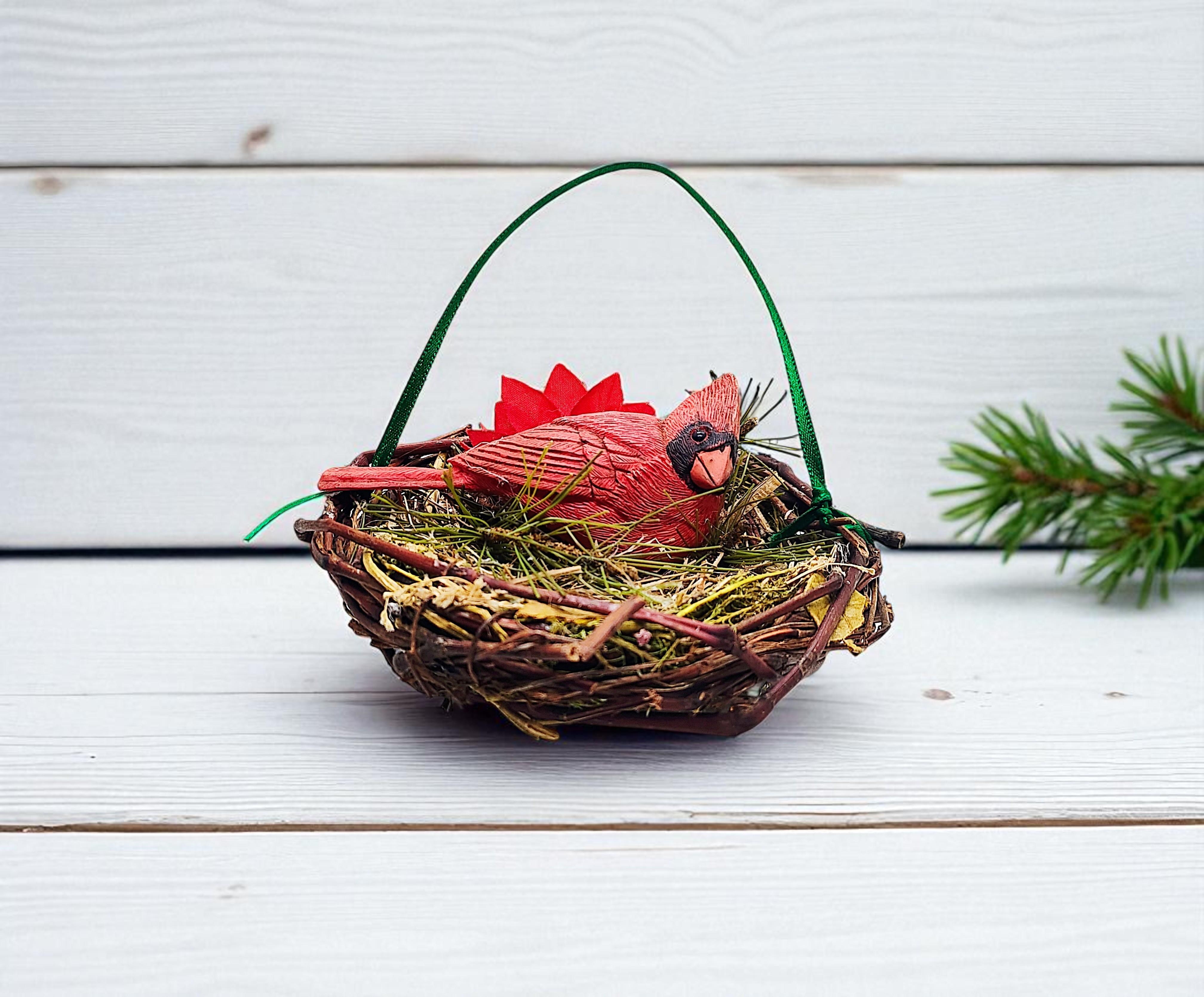 Handmade Cardinal Bird's Nest Christmas Ornament