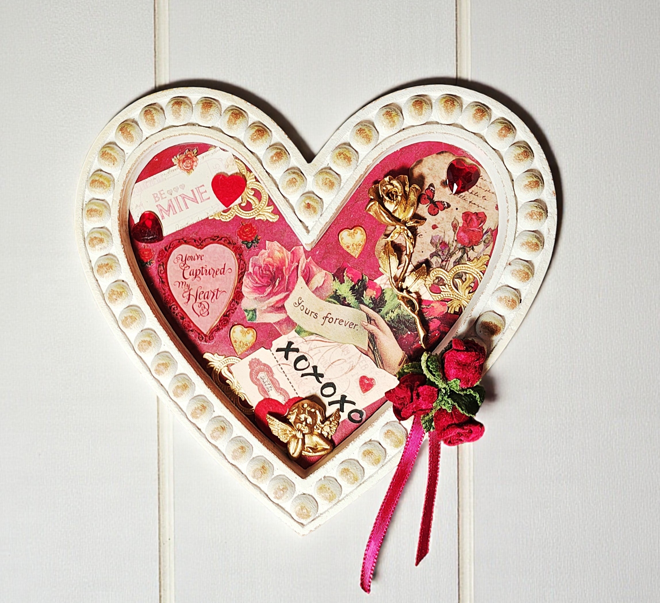 Shabby Chic Vintage Inspired Mixed Media Heart Wall Art