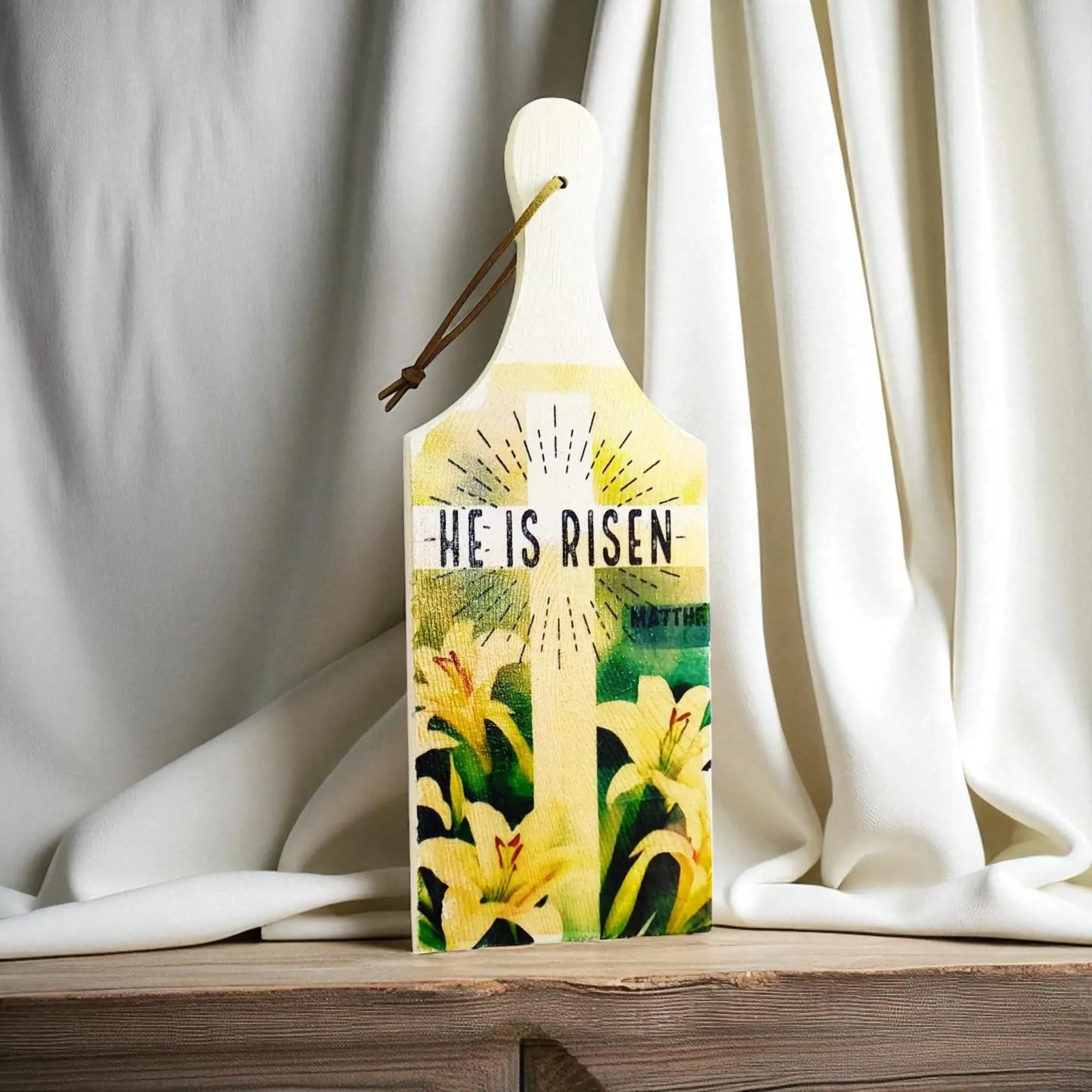 He Is Risen Small Cutting Board Sign