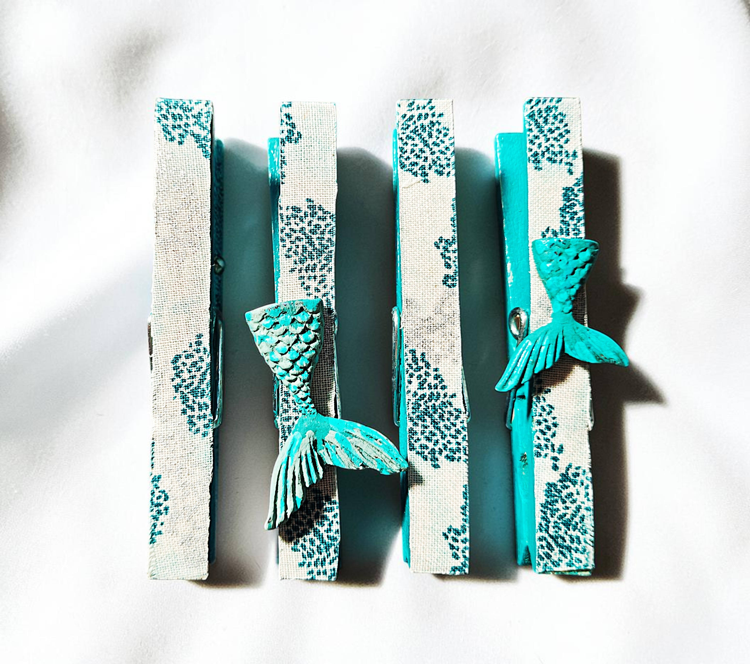 Set of 4 Handmade Mermaid Tail Wooden Clothespins