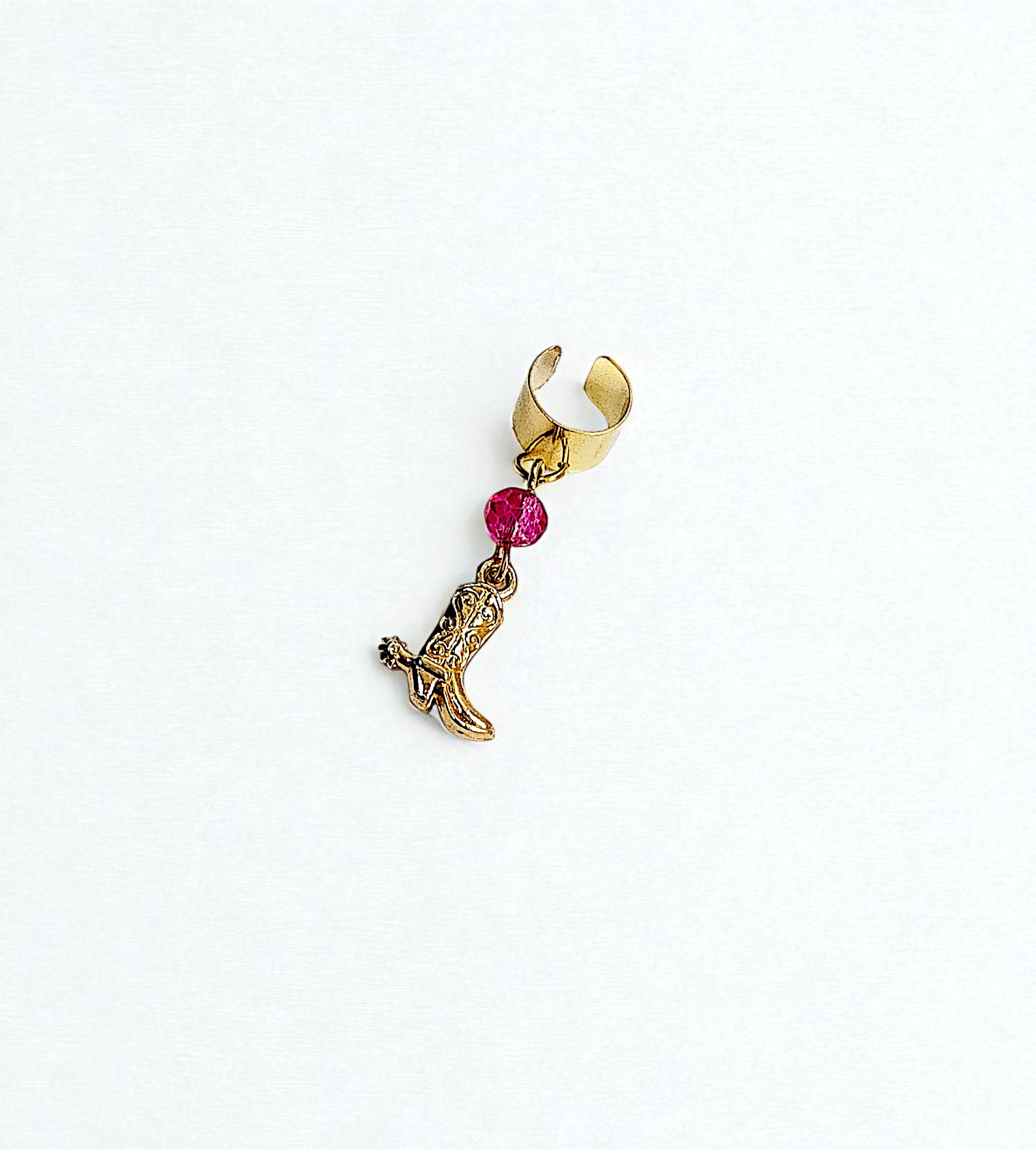 Gold Cowboy Boot Ear Cuff with Pink Crystal