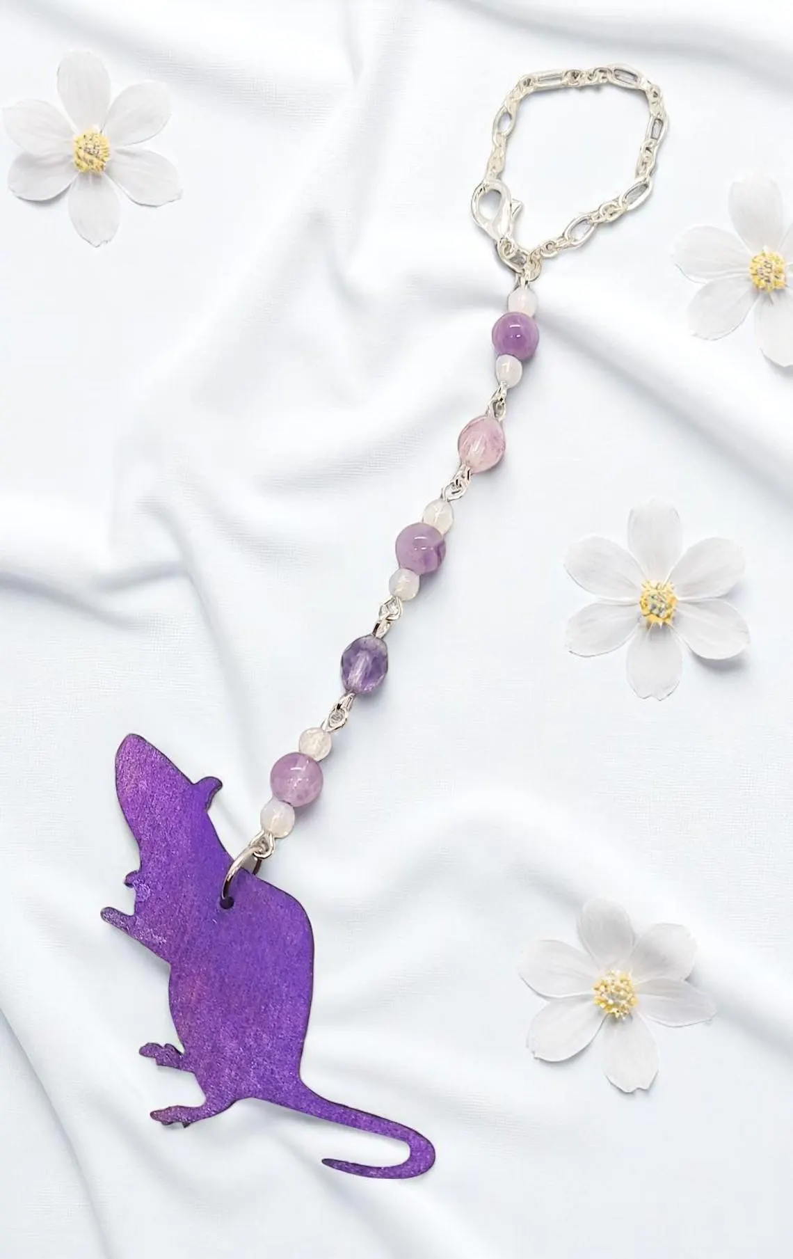 Amethyst, Fluorite & Opalite Gemstone Fancy Rat Rearview Mirror Car Charm