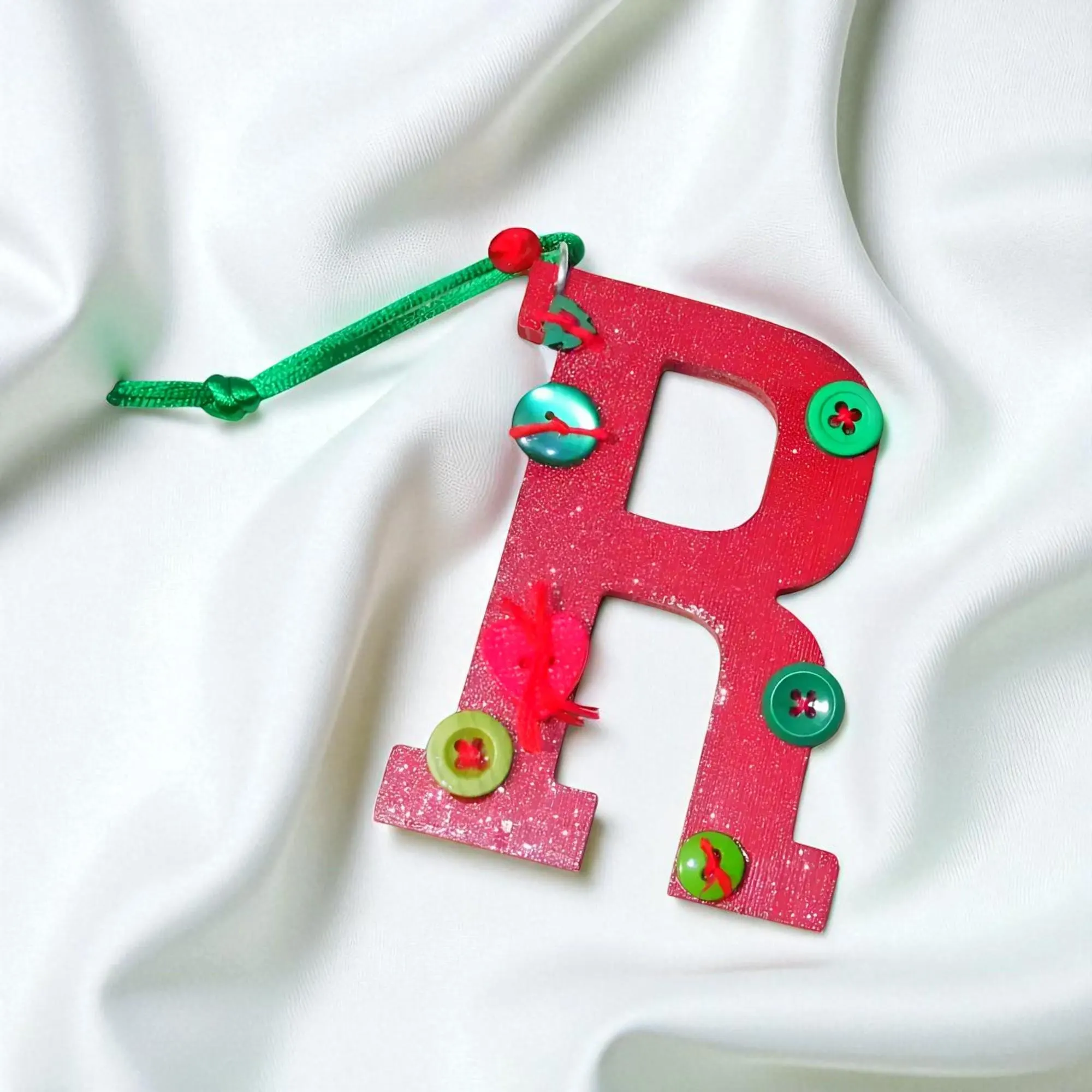 Handcrafted Wooden Letter Initial R Ornament 