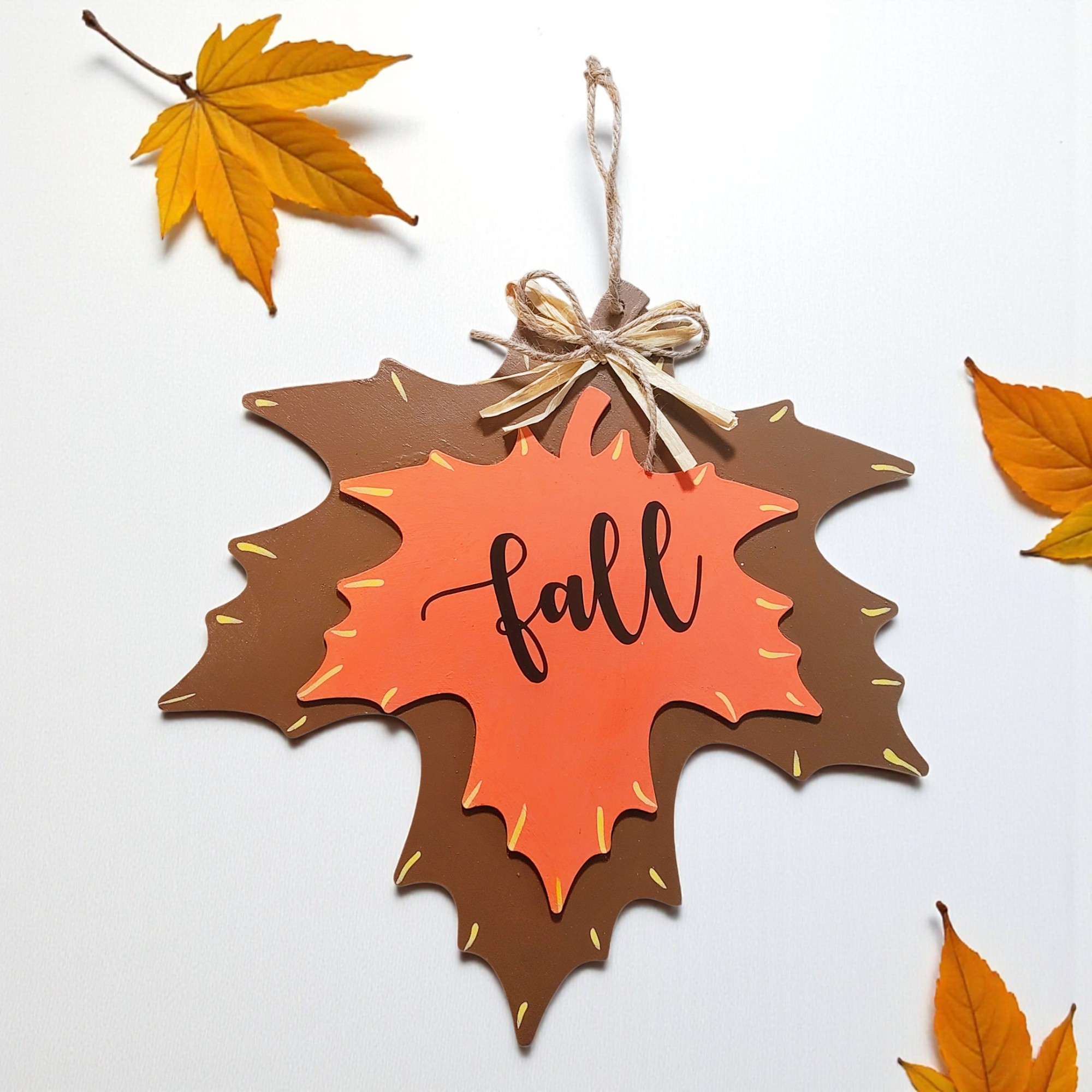 Rustic Wooden Fall Maple Leaves Door Hanger