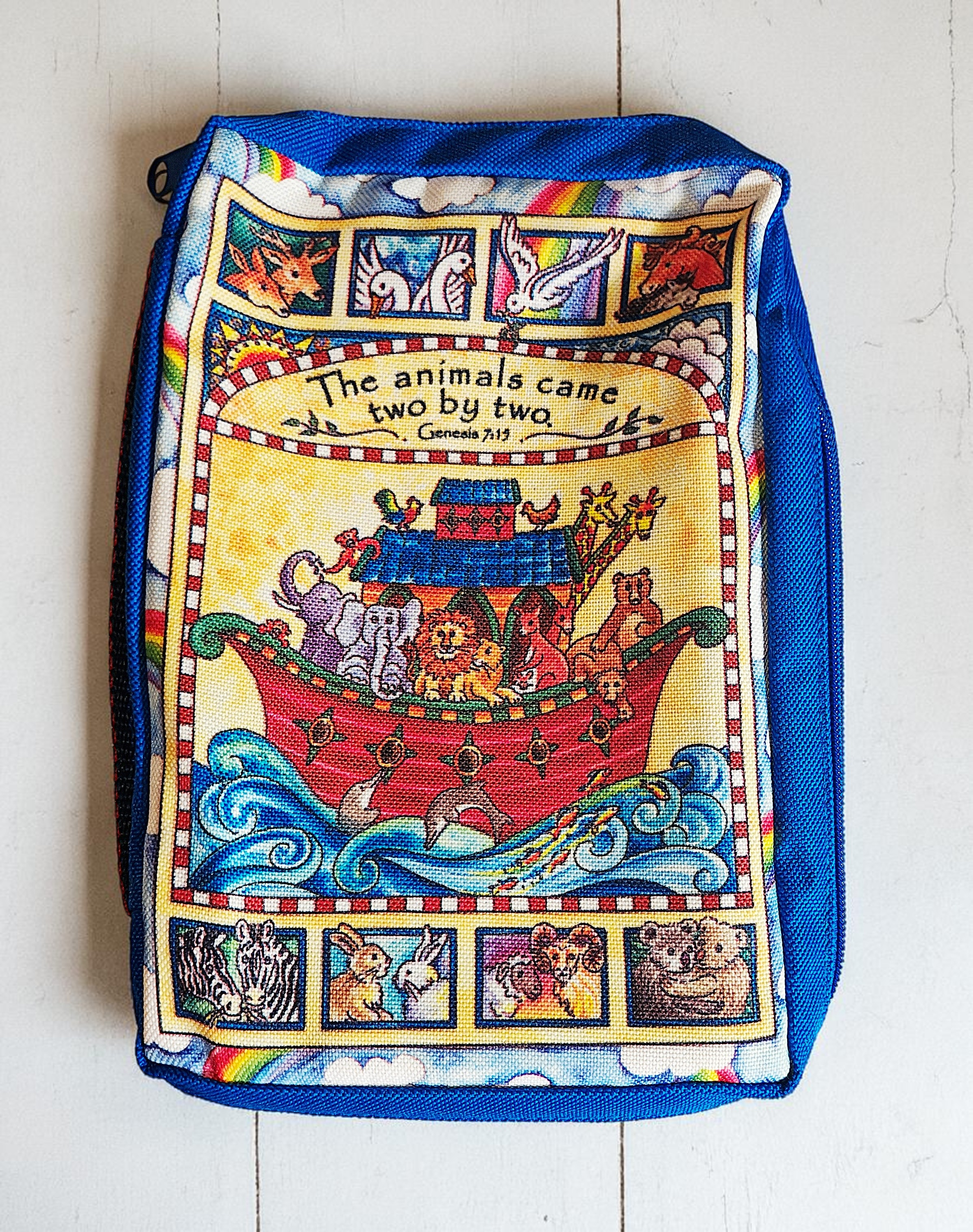 Vintage Christian Noah’s Ark Fabric Bible Cover Case with Zipper