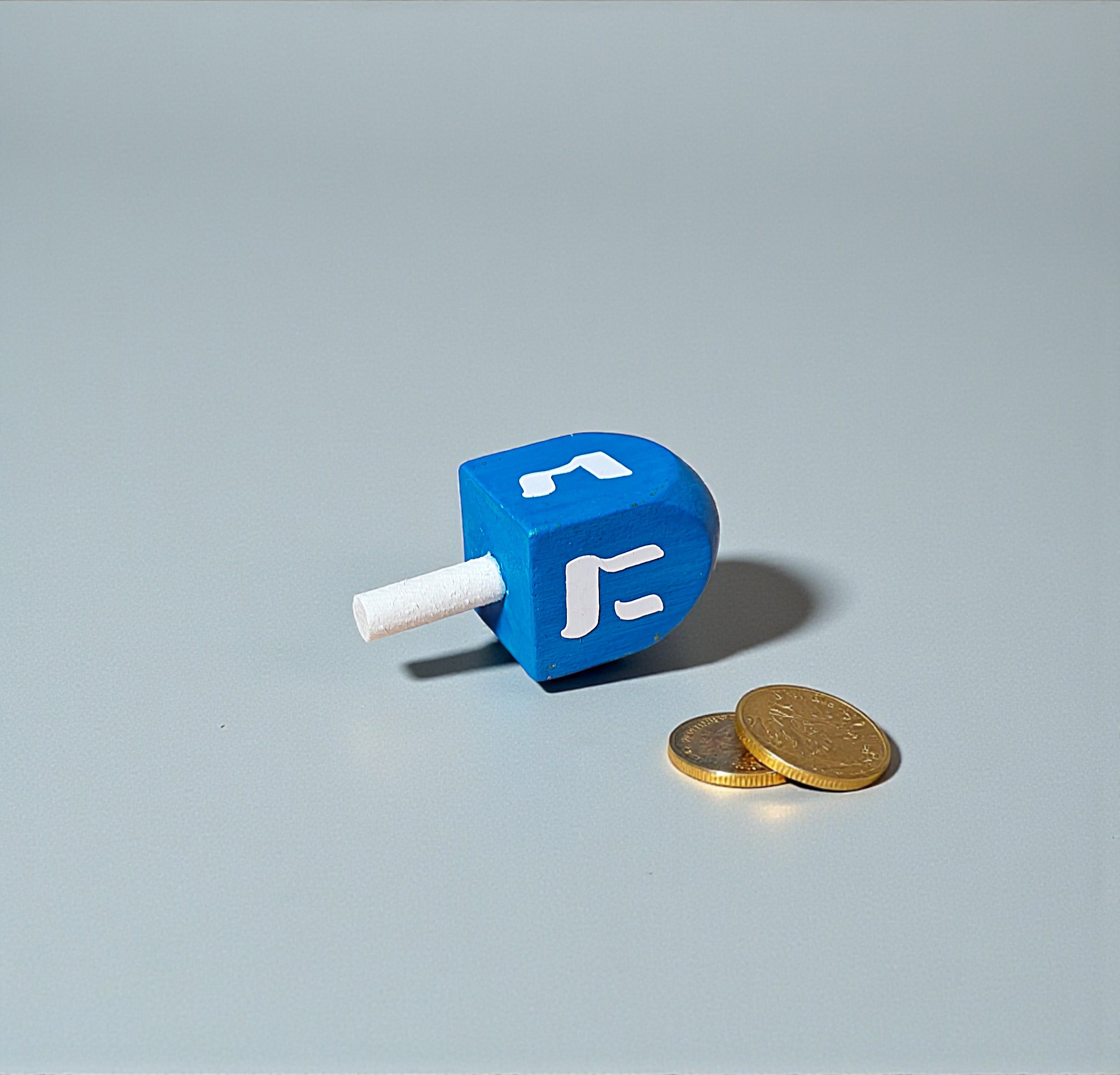 Hand Painted Wooden Blue & White Hanukkah Dreidel Game