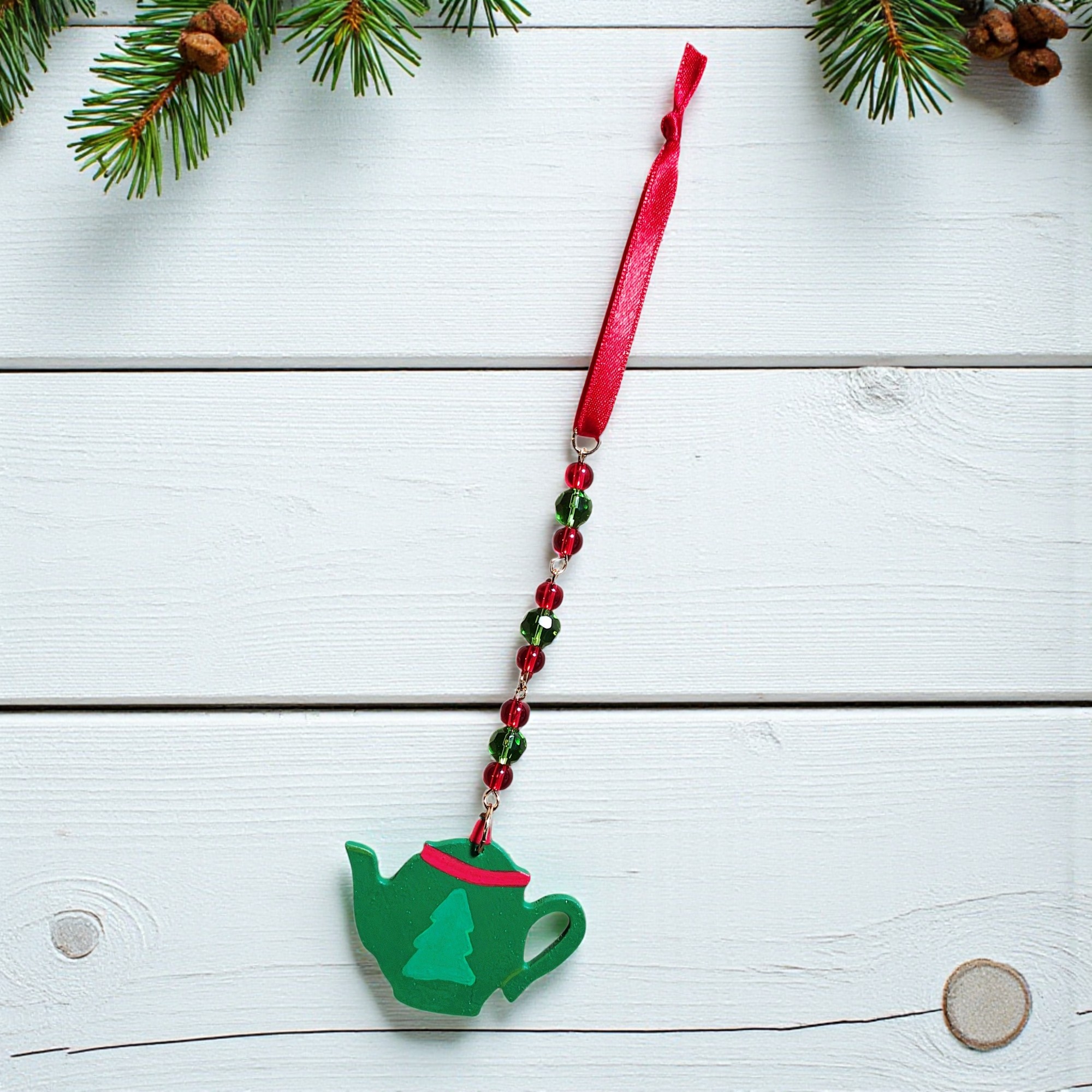 Beaded Holiday Teapot Icicle Ornament