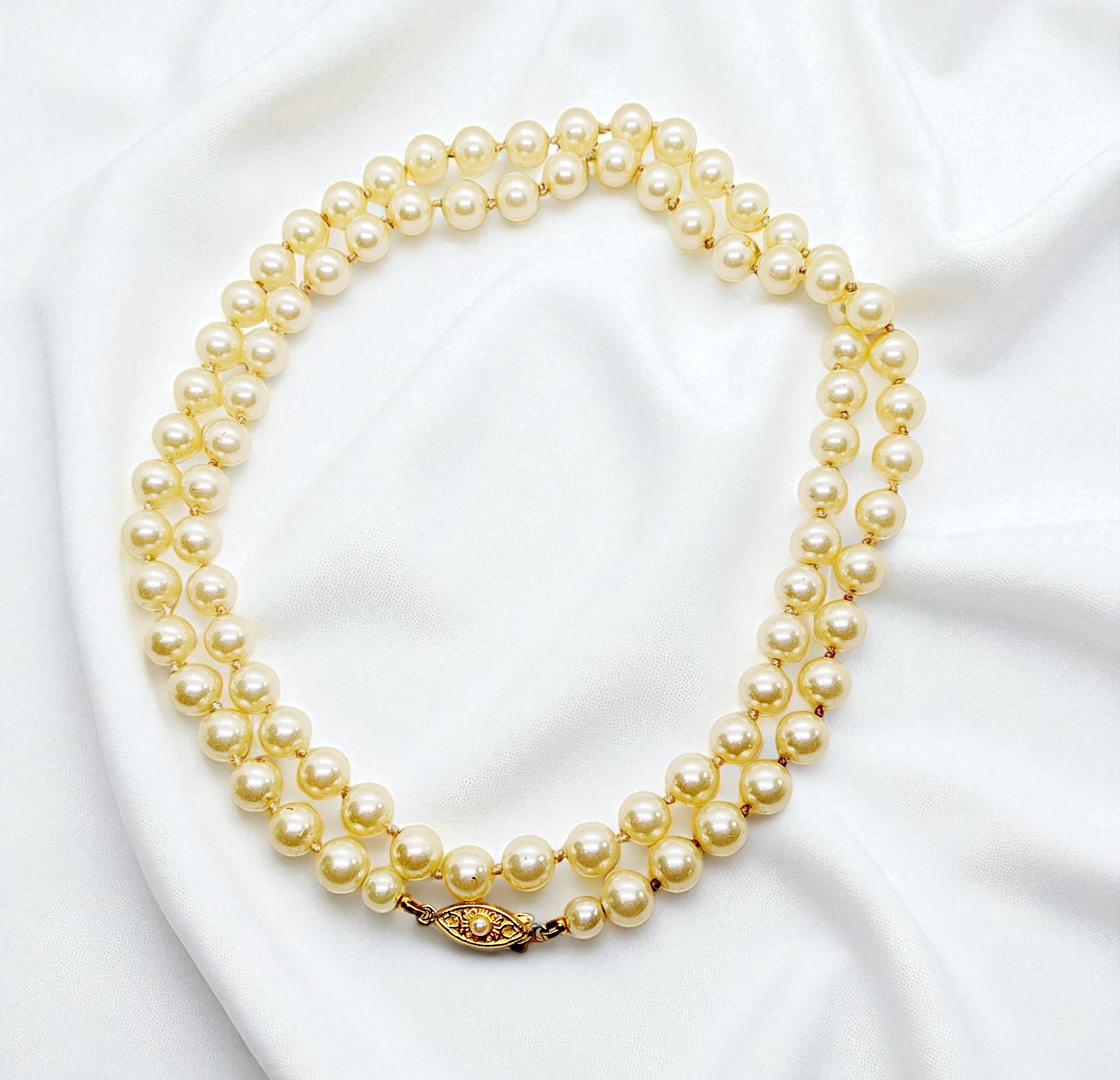 Ivory White Glass Pearl Necklace - 31 Inches 