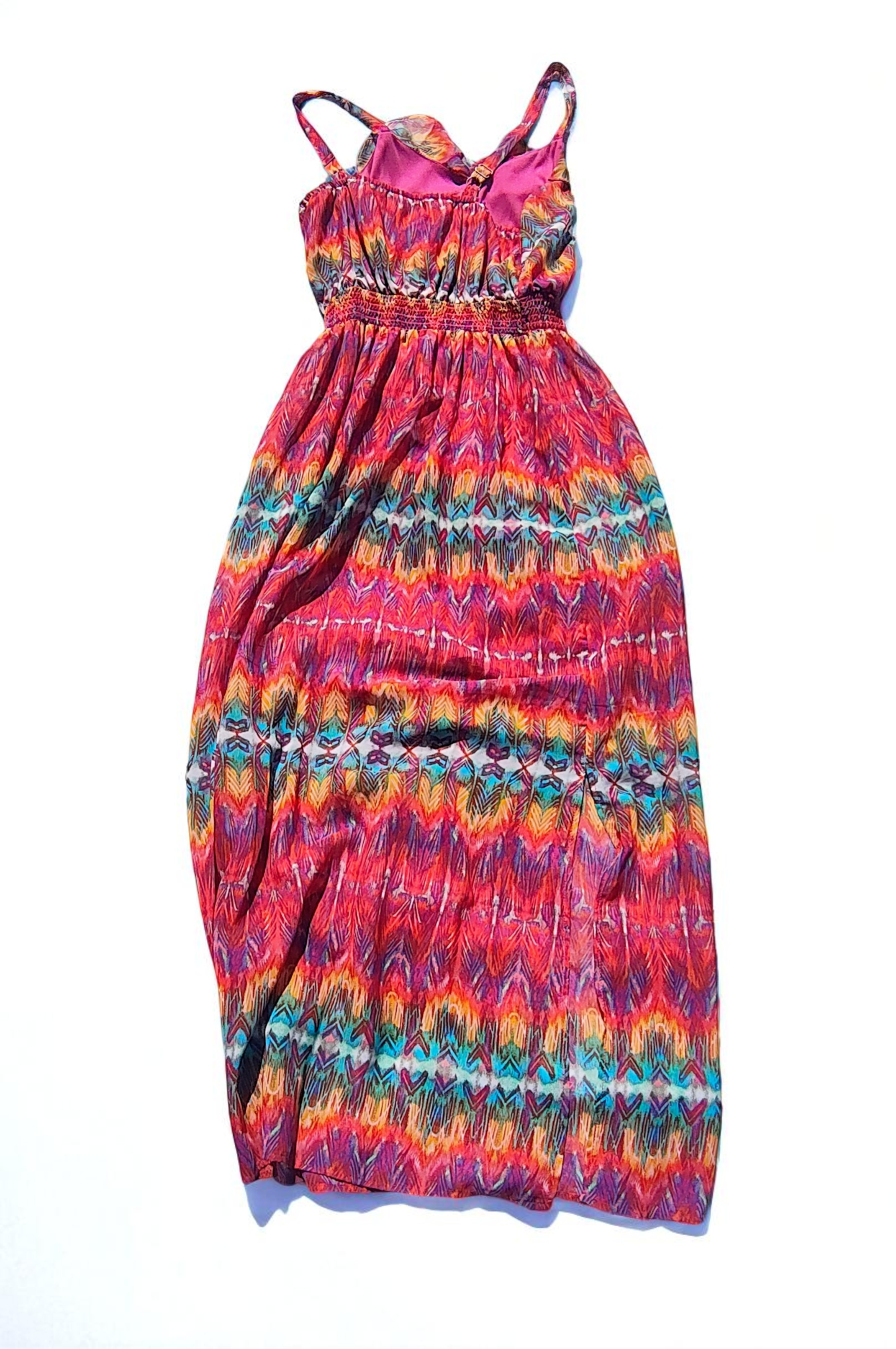 Women's Medium Colorful Pink Strapless Tiered Ruffle Maxi Dress