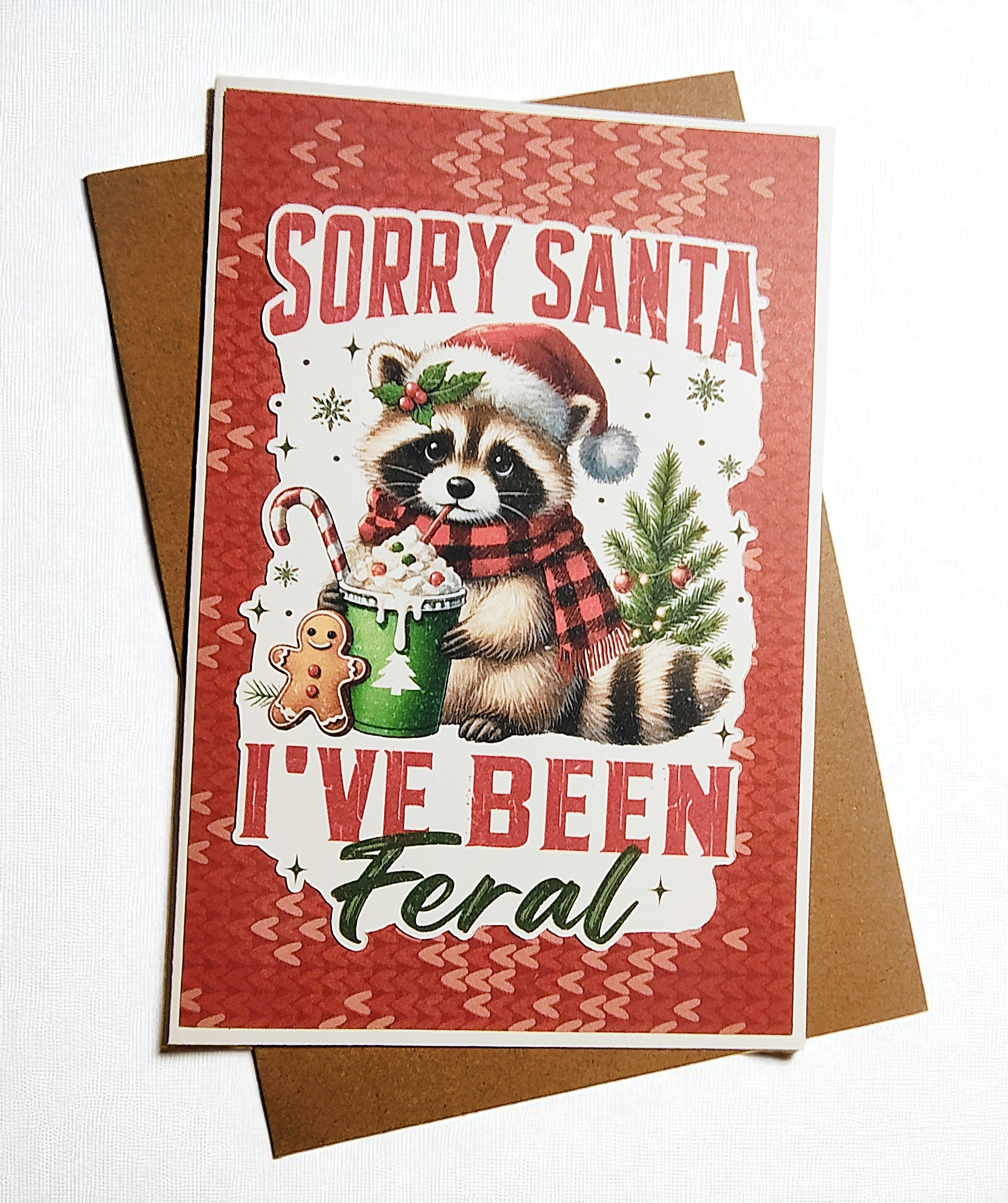 Sorry Santa I've Been Feral, Raccoon Greeting Card