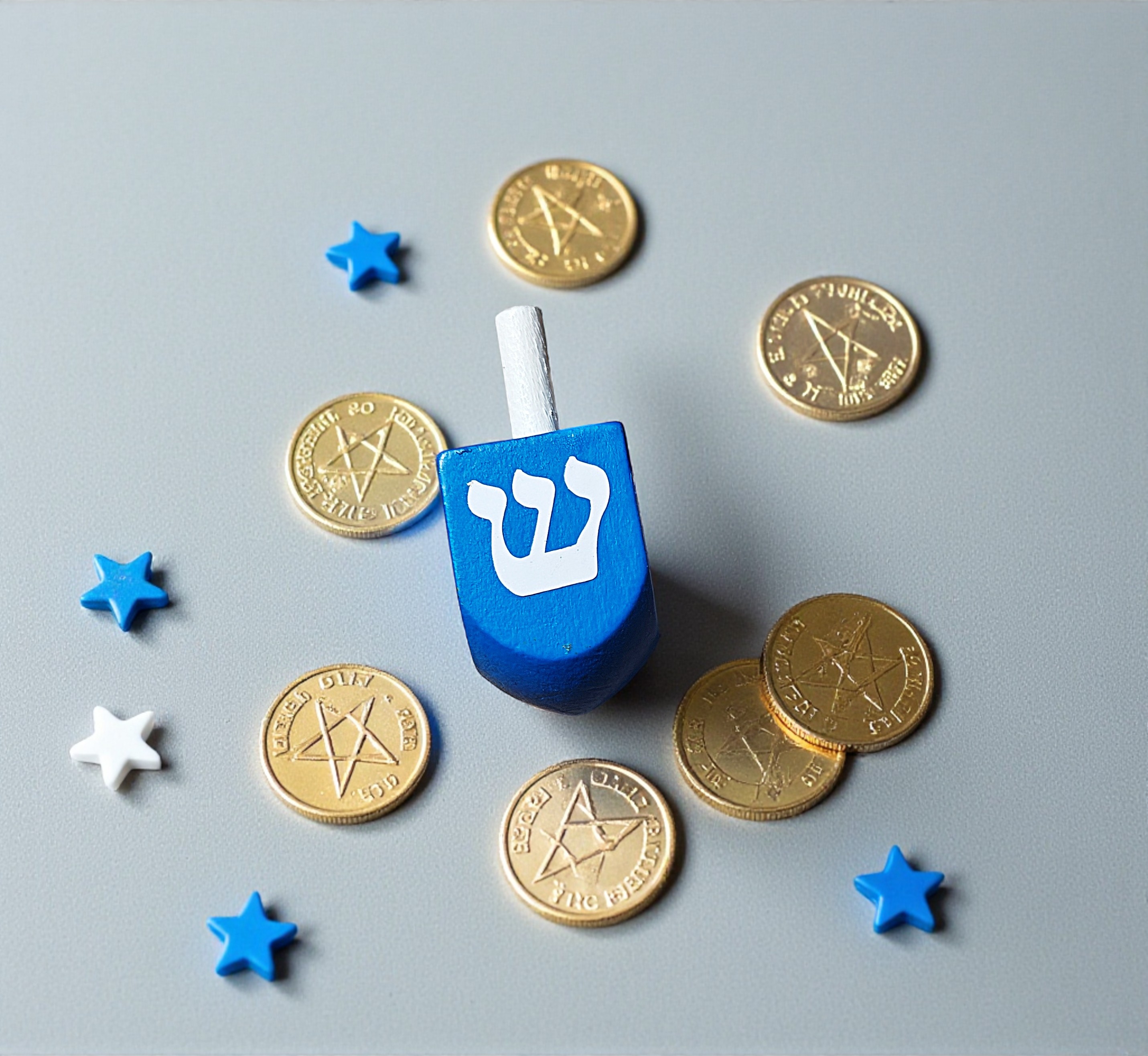 Hand Painted Wooden Blue & White Hanukkah Dreidel Game