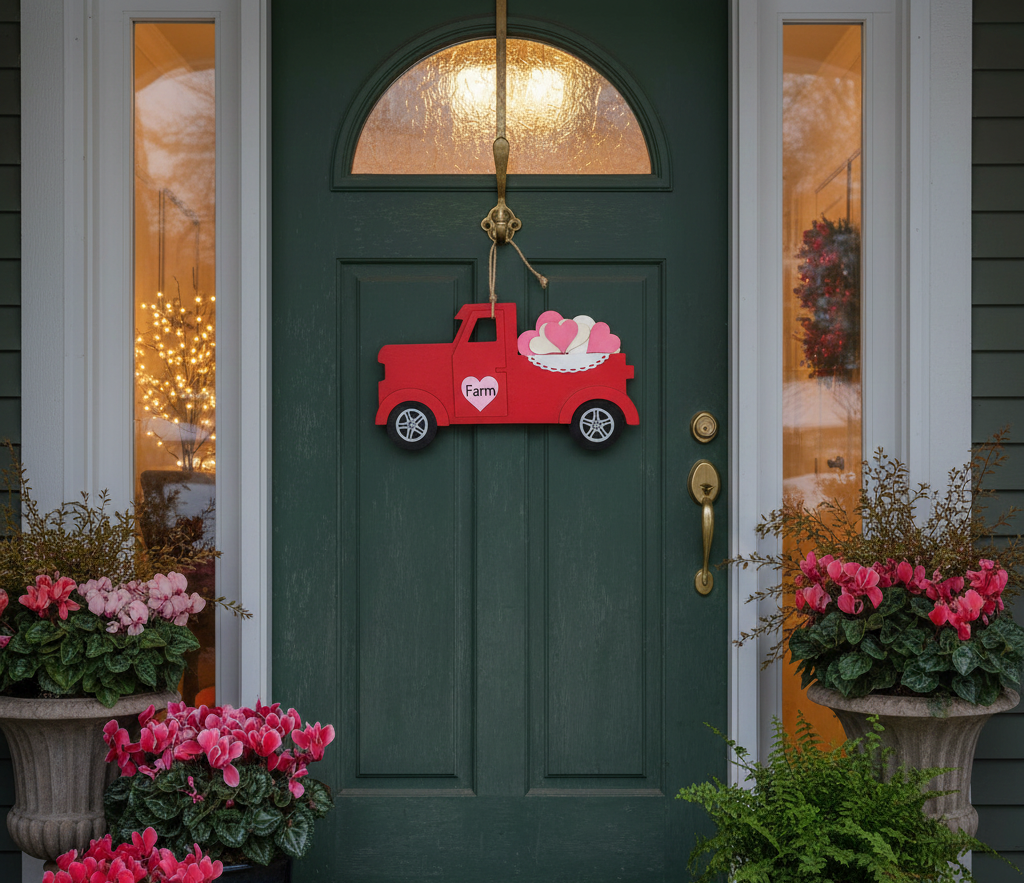 Handmade Wooden Heart Farm Truck Door Hanging Sign 