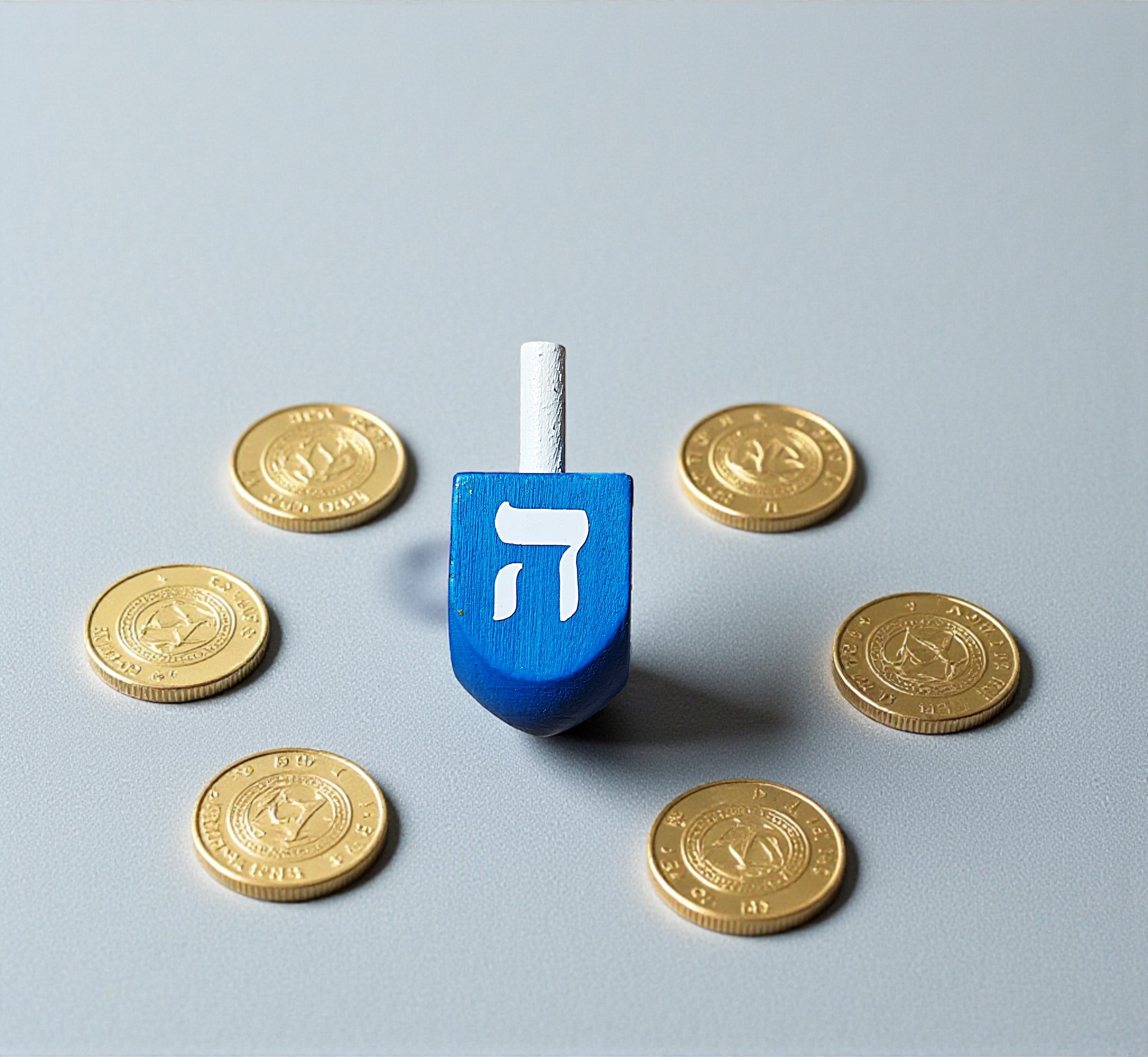 Hand Painted Wooden Blue & White Hanukkah Dreidel Game