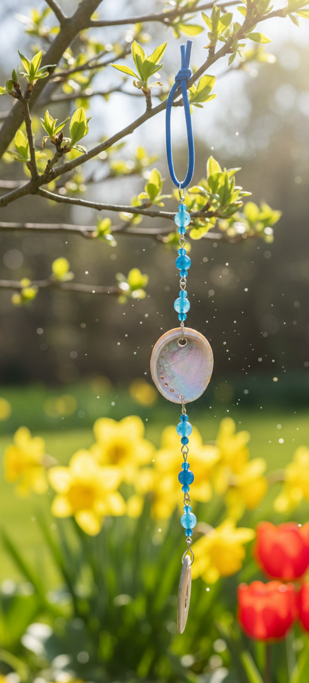 Glass Crystal and Abalone Shell Gemstone Beaded Suncatcher