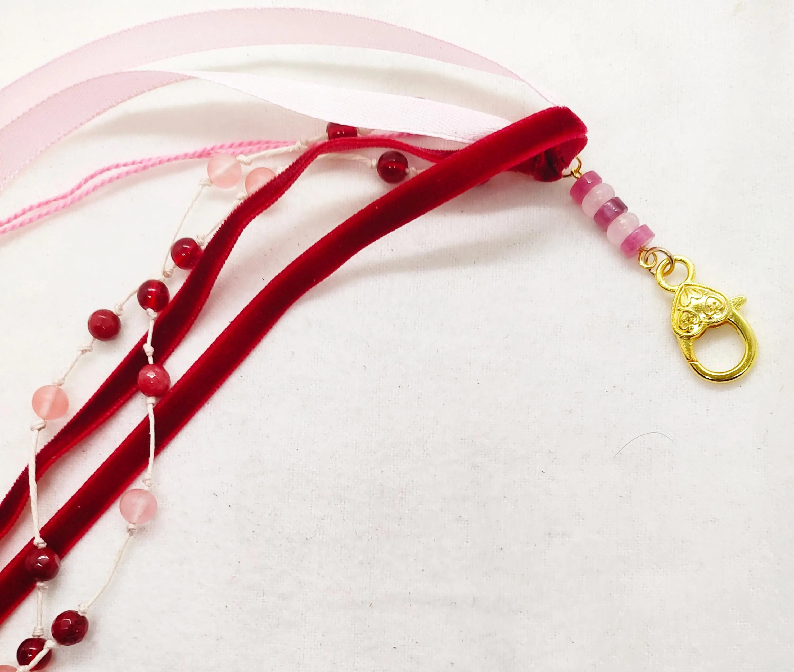 Handmade Pink & Red Gemstone Junk Journal Tassel 