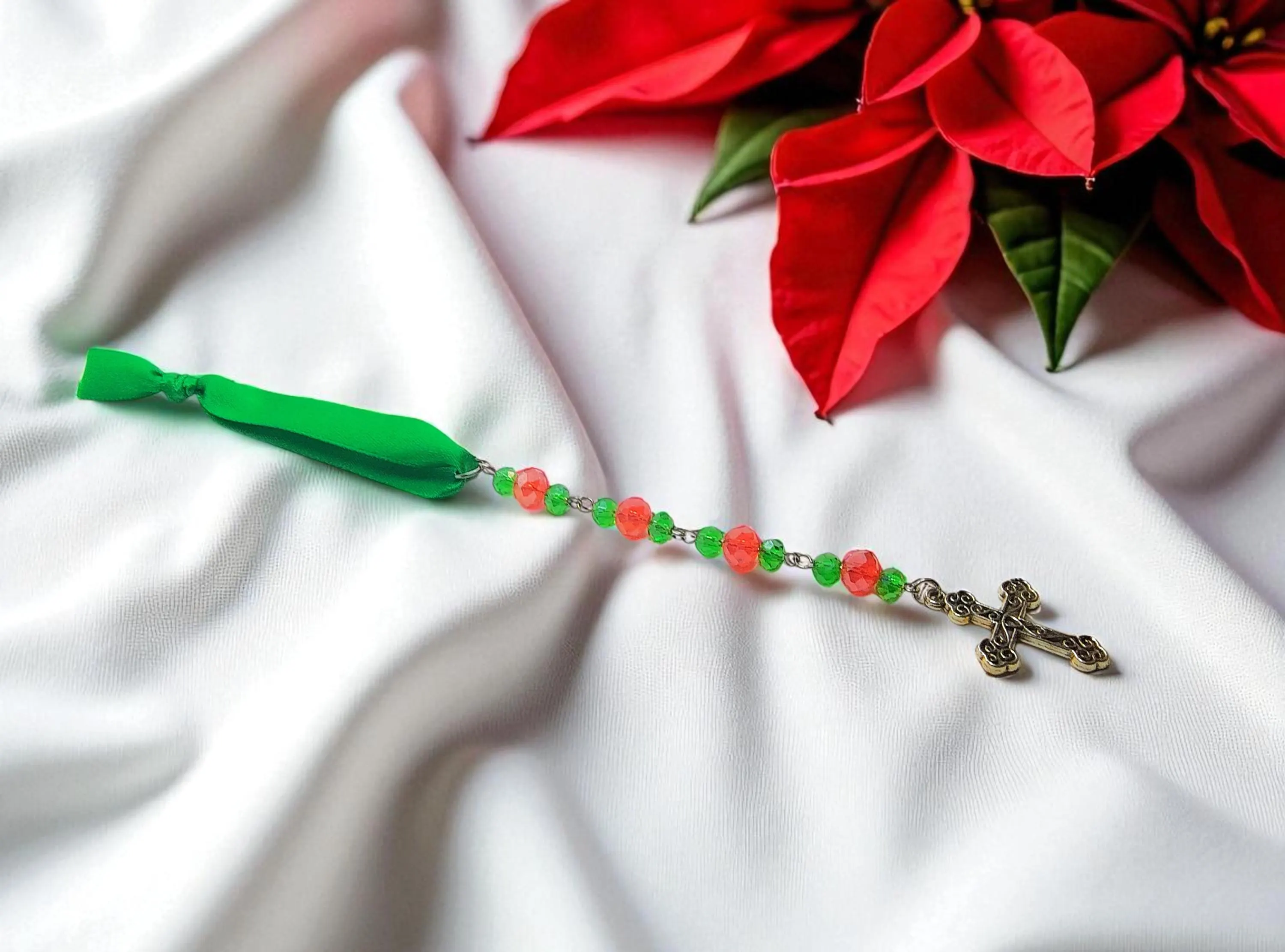 Christian Cross Beaded Holiday Icicle Ornament 