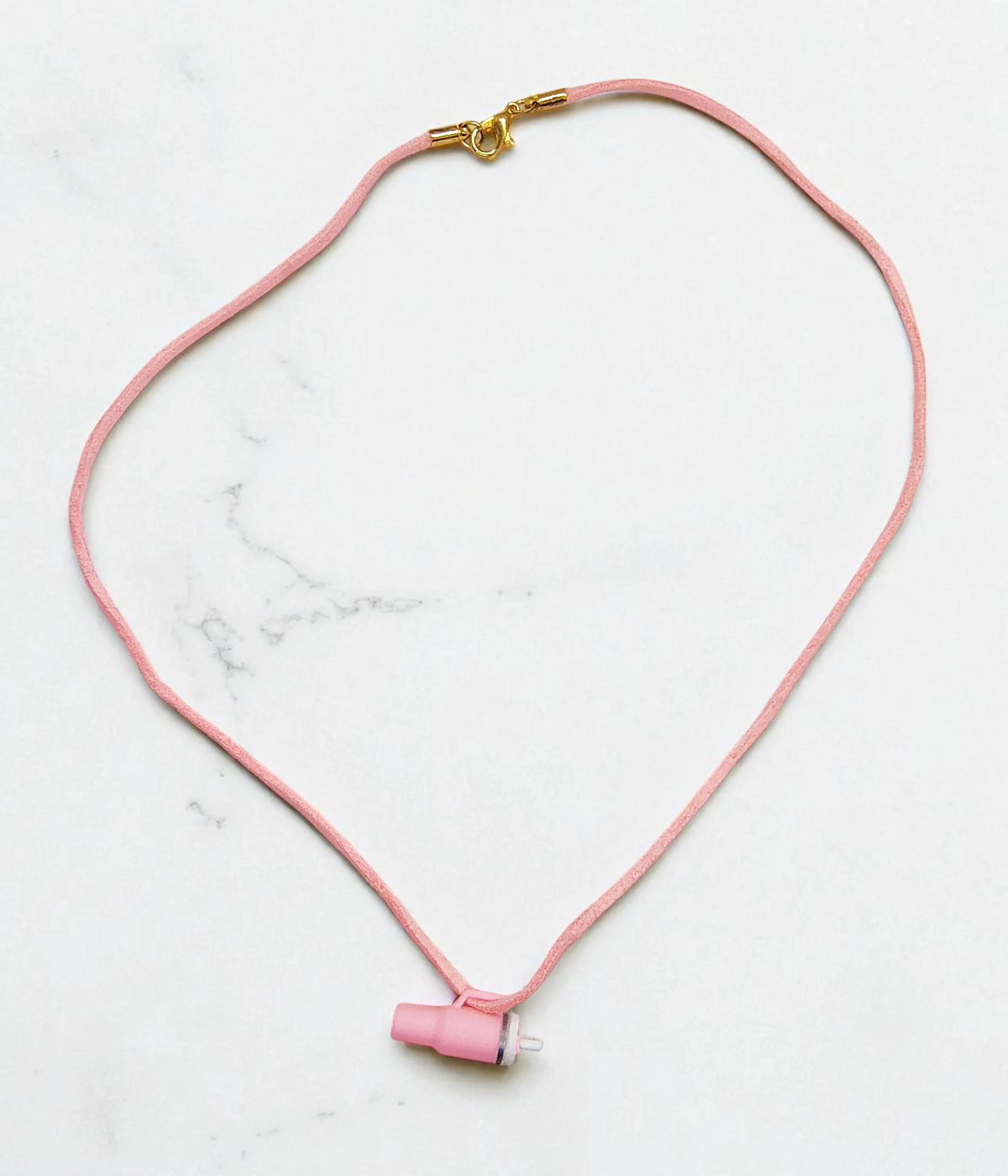 Mini Pink Tumbler Charm Suede Cord Necklace