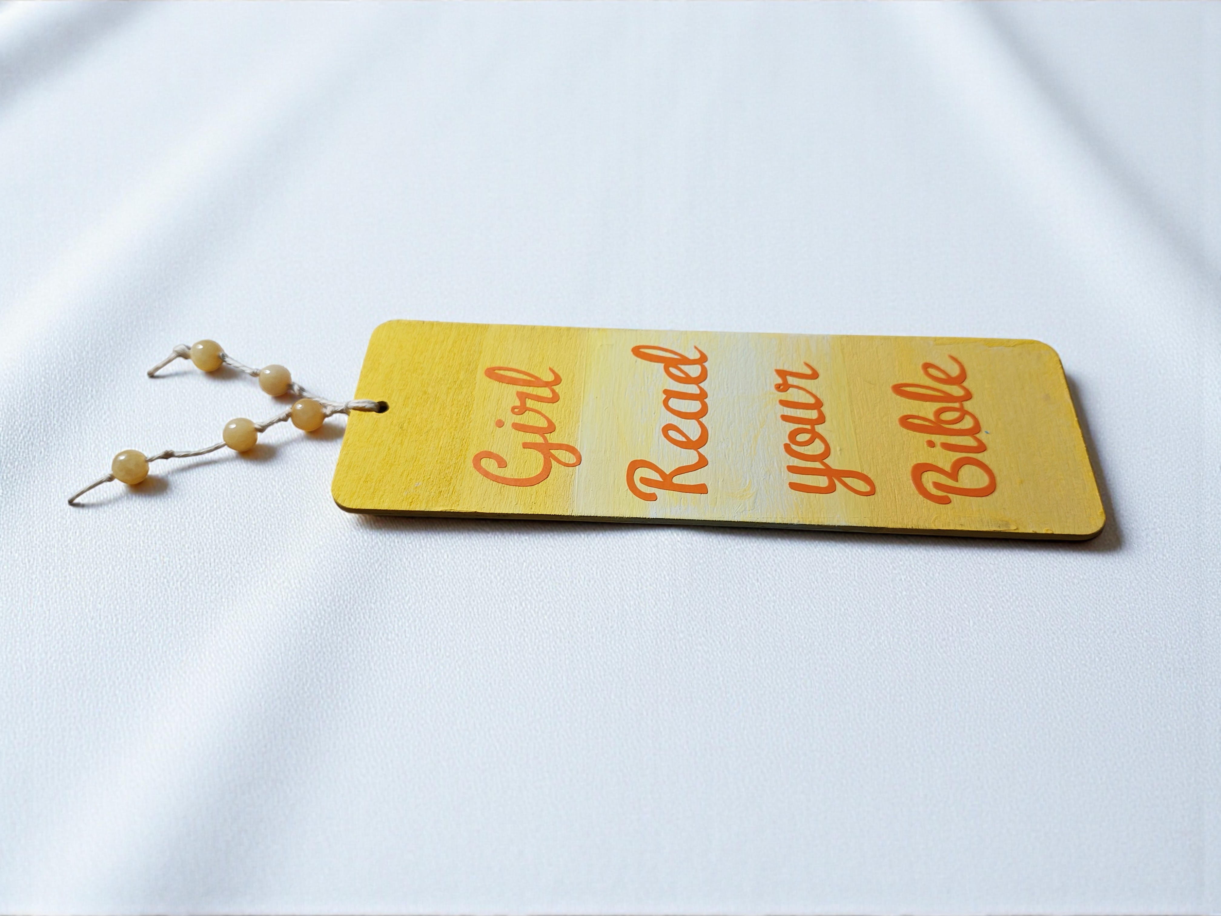 Handmade Wooden Girl, Read Your Bible Yellow Bookmark