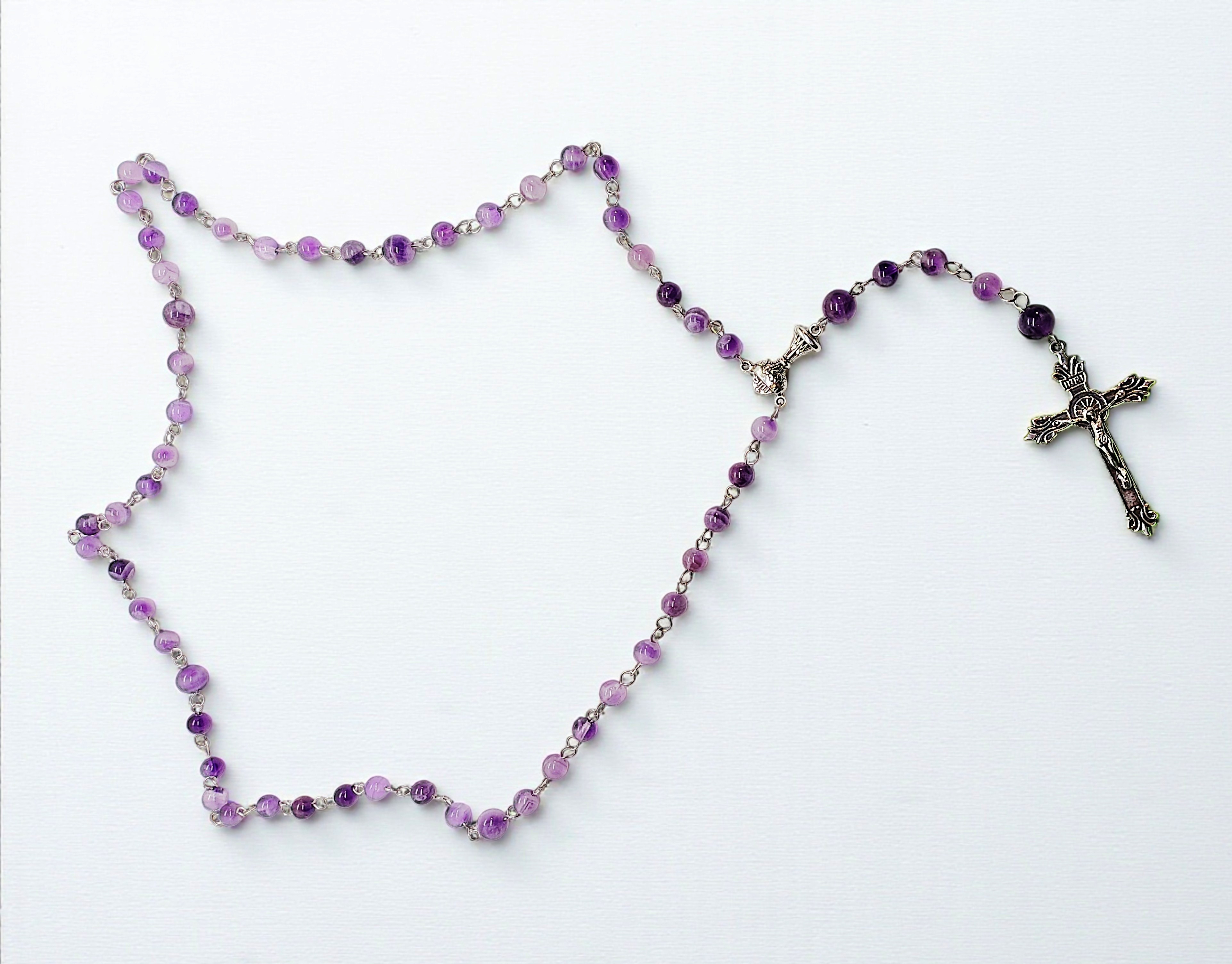 Amethyst Gemstone Rosary Beads Necklace