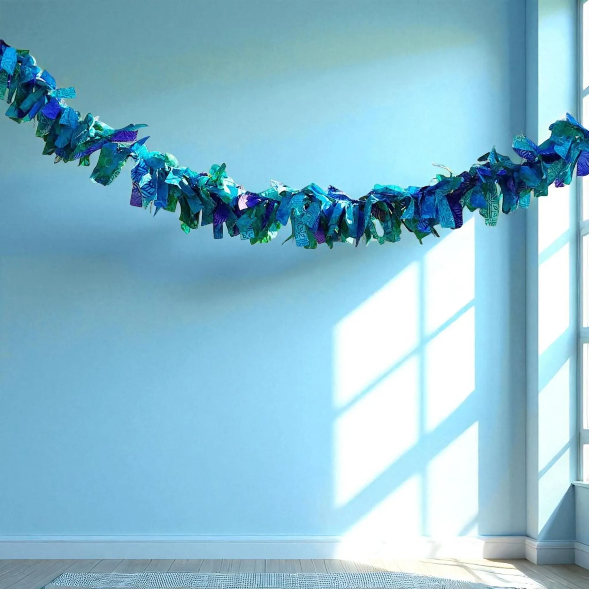 Handmade Mermaid Colored Fabric Rag Tie Bunting Garland Banner 