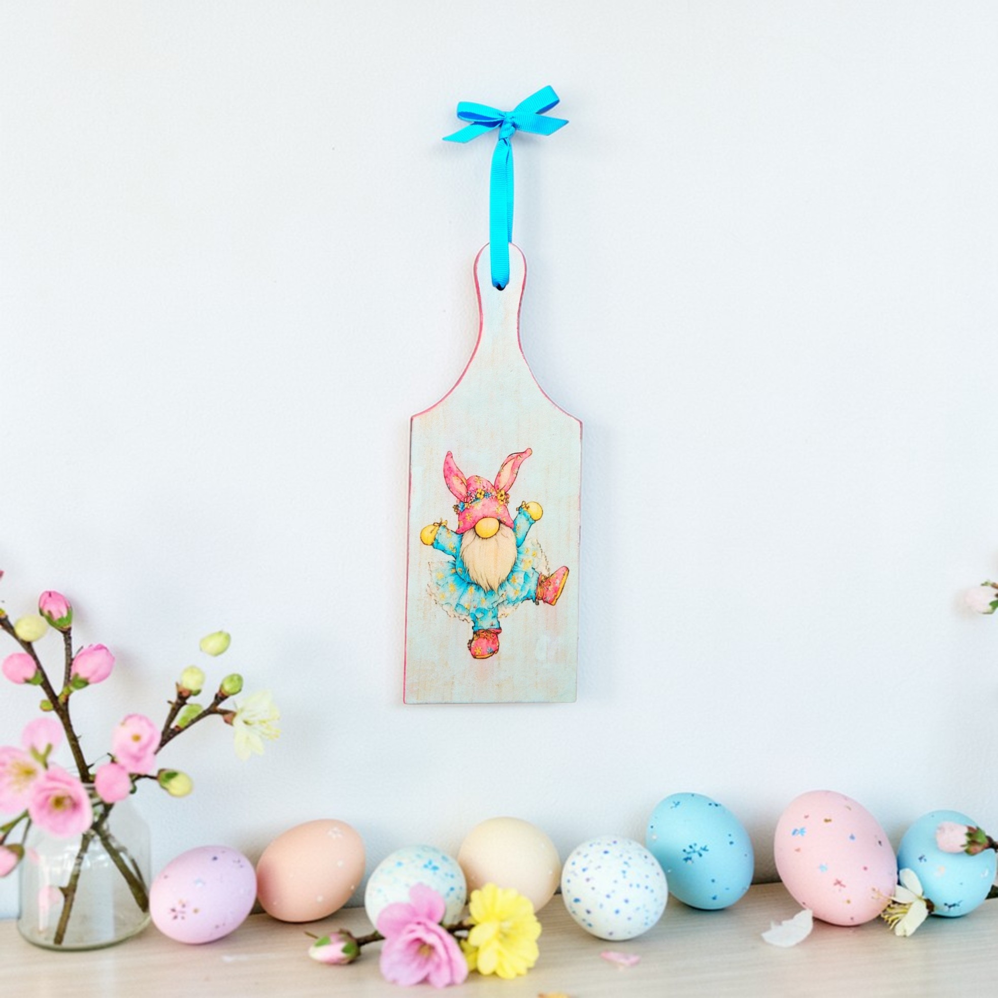 Cute Wood Easter Garden Gnome Cutting Board Sign