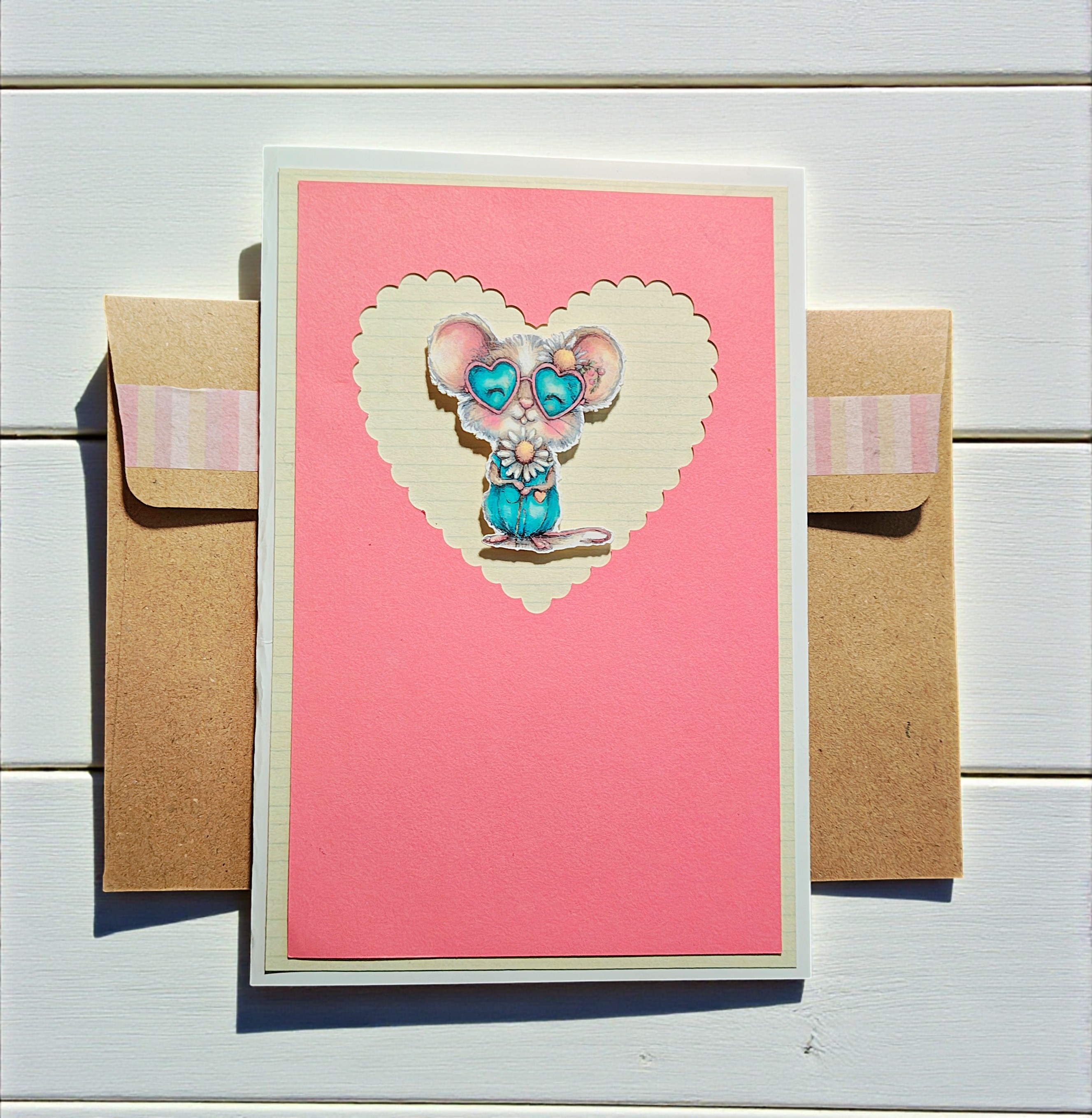 Cute Handmade Fancy Rat Heart Valentine Greeting Card & Envelope