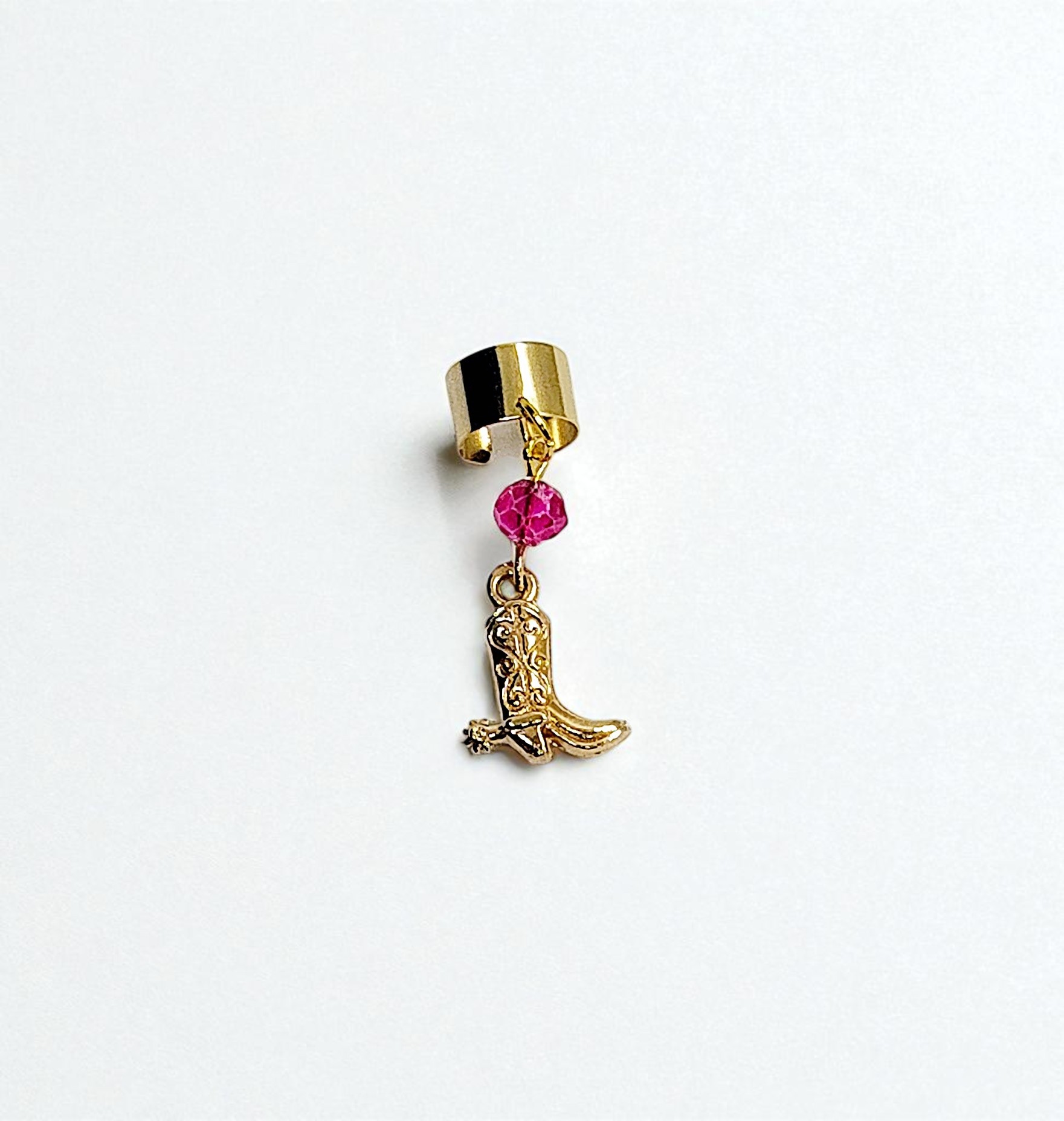Gold Cowboy Boot Ear Cuff with Pink Crystal