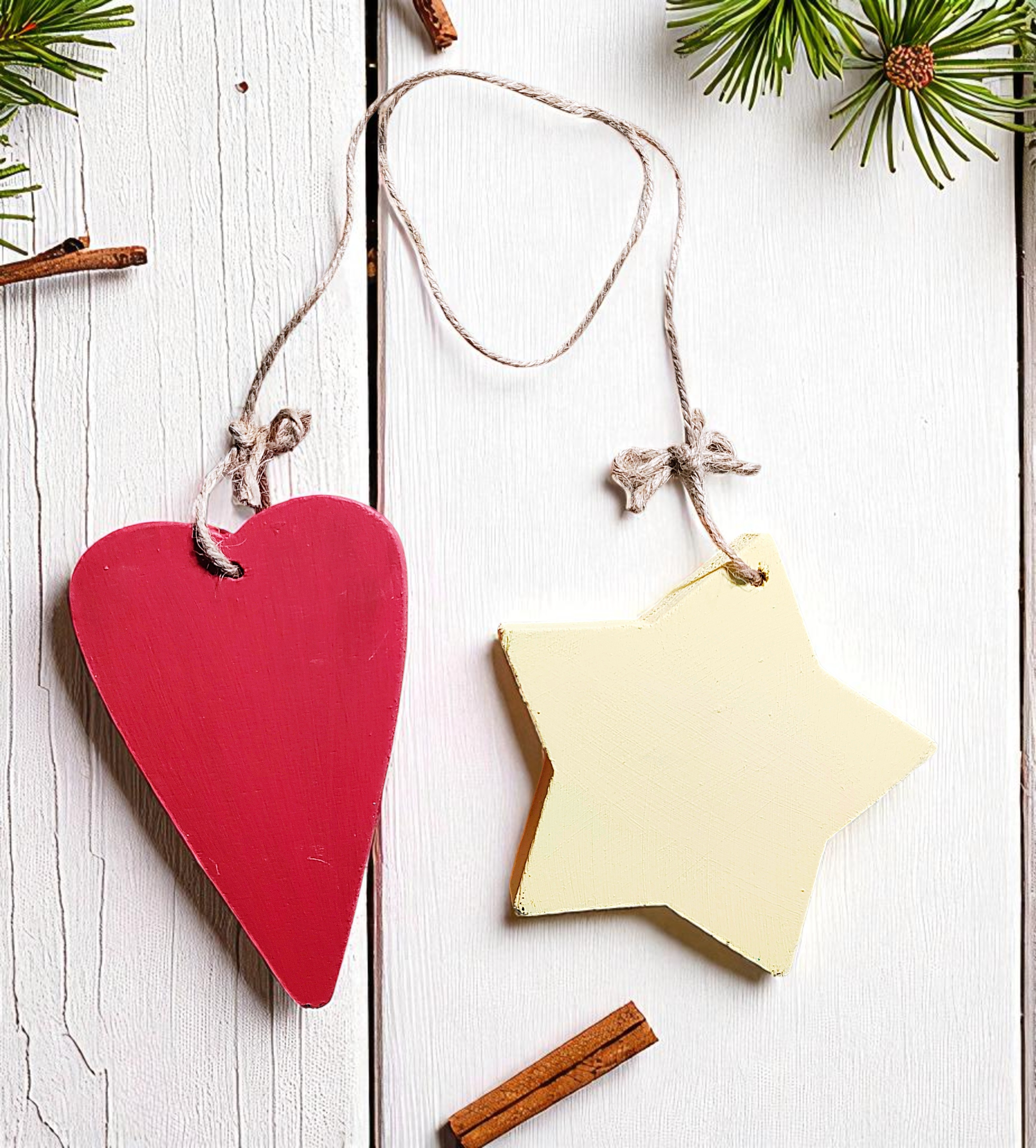 Wooden Merry Heart & Bright Star Decorative Ornament