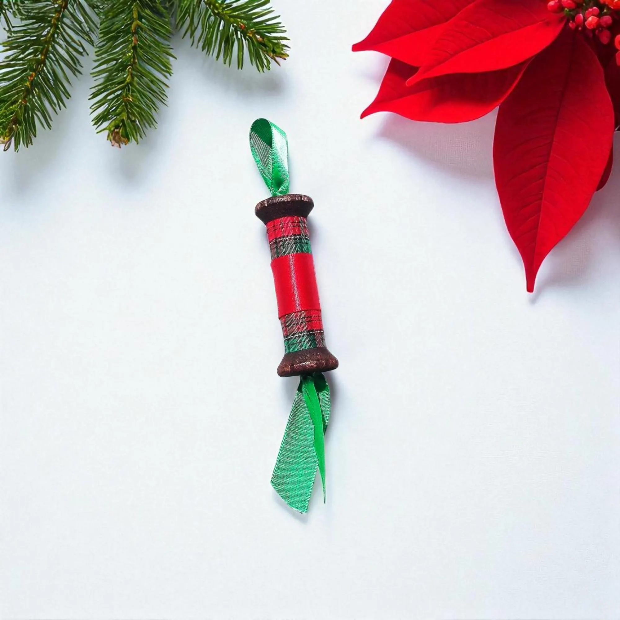 Festive Wooden Spool Christmas Ornament 