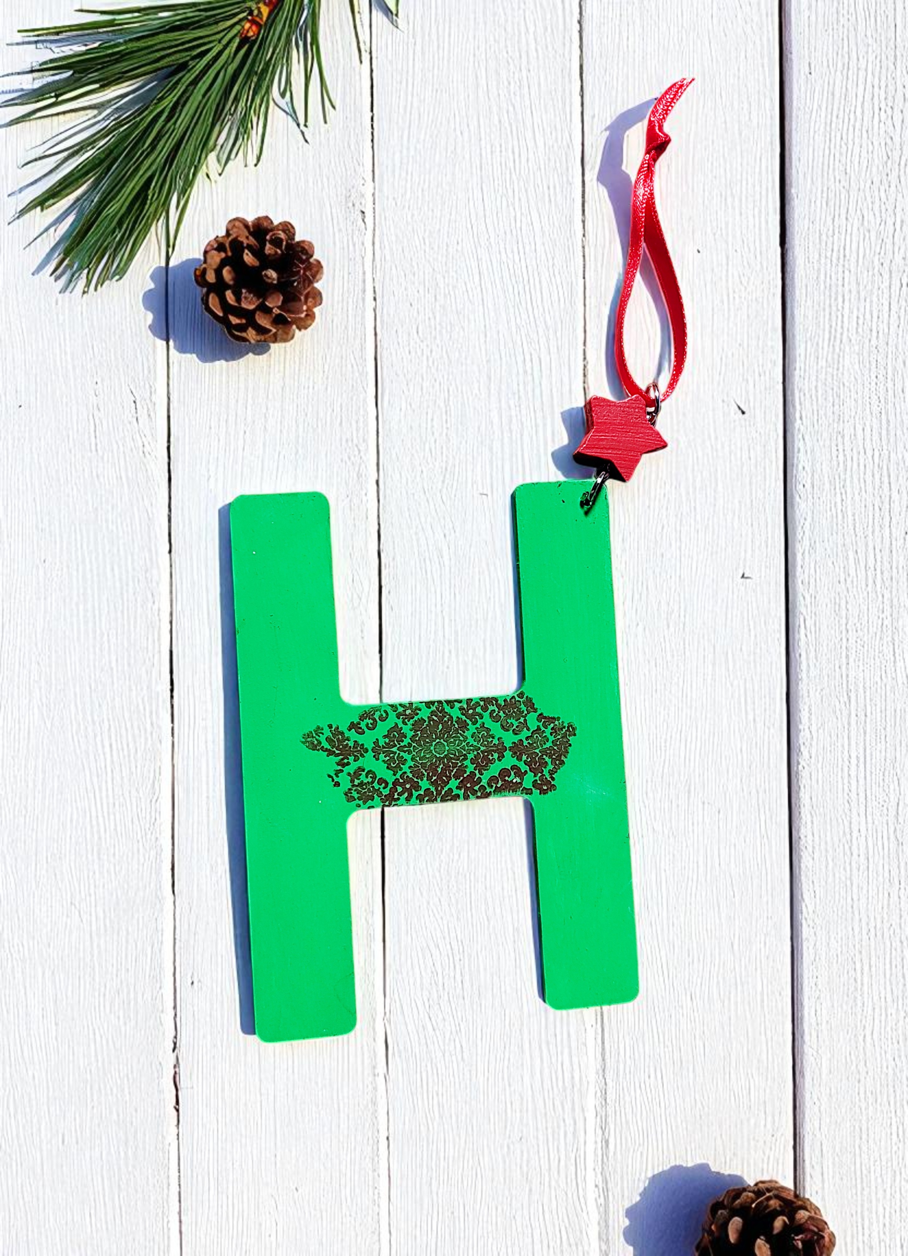 Personalized Wooden Letter Initial H Ornament