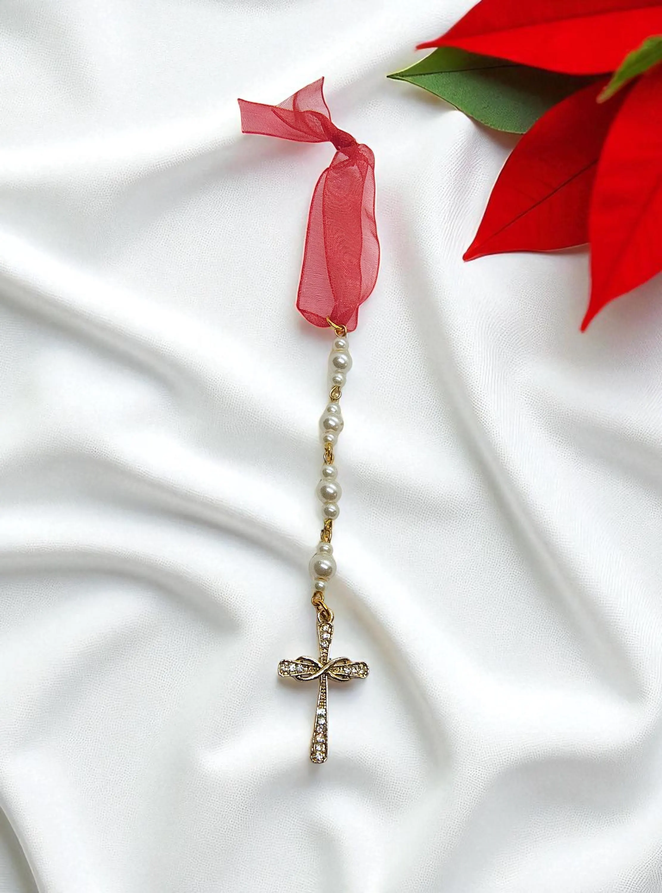 Christian Cross Pearl Beaded Icicle Ornament