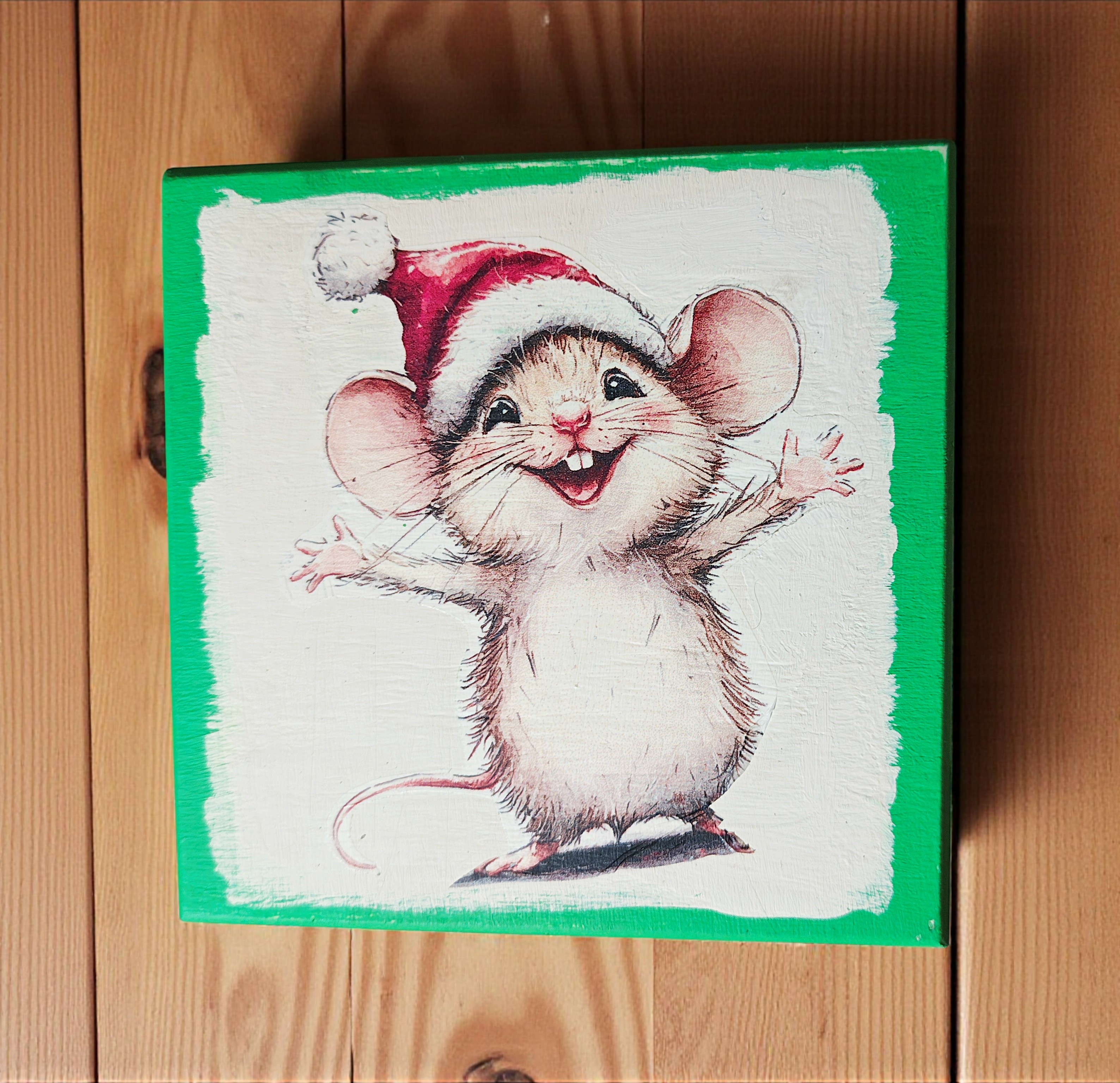 Small Wooden Merry Mischief Christmas Mouse Gift Box