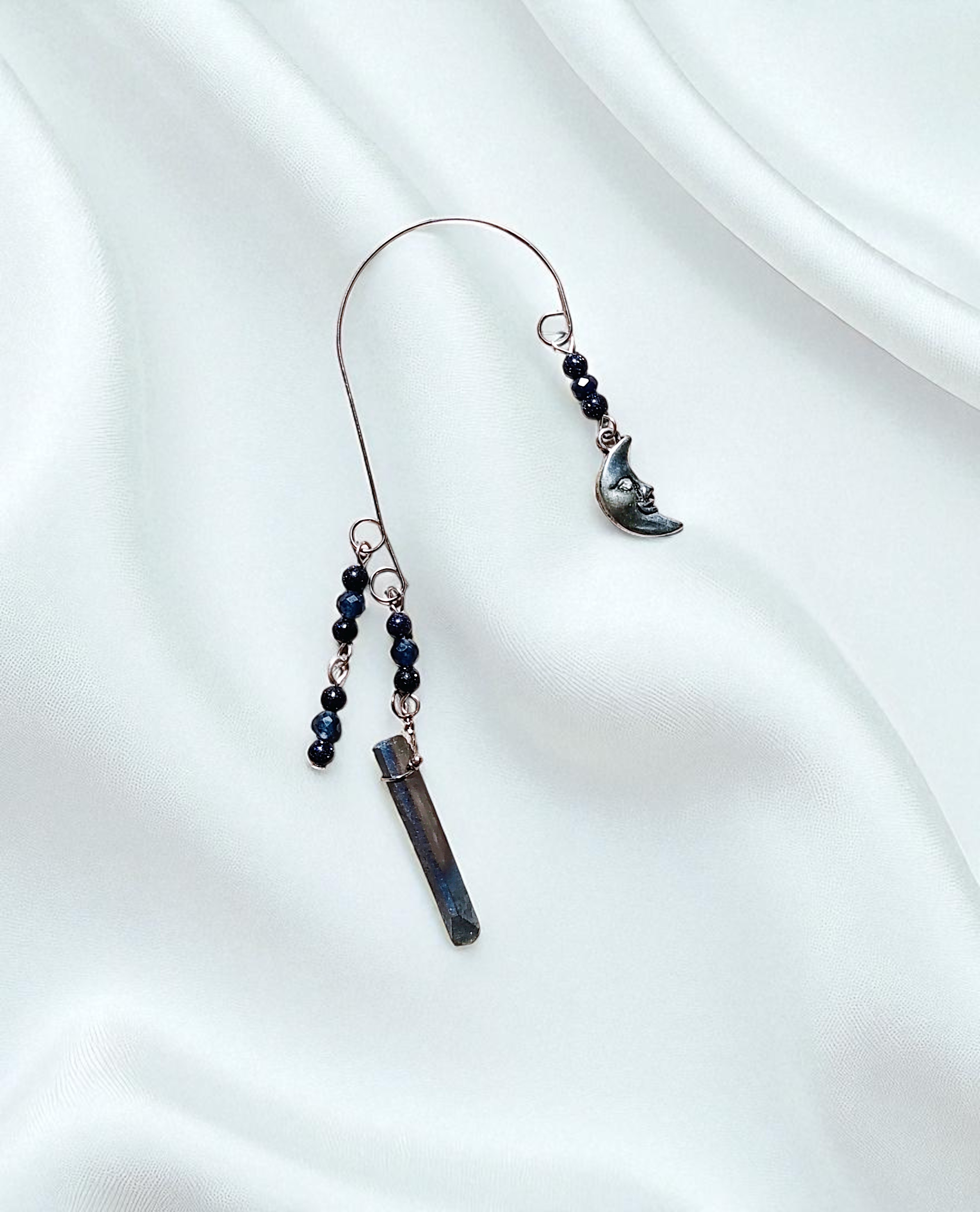 Silver Celestial Moon & Blue Gemstone Ear Cuff Wrap
