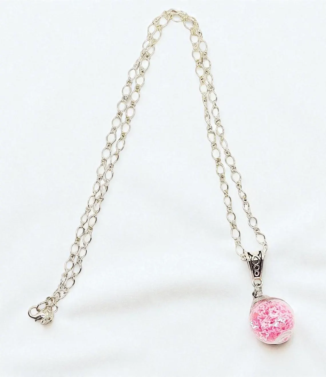 Fairy Dust Glass Globe Pendant on Silver Plated Chain 
