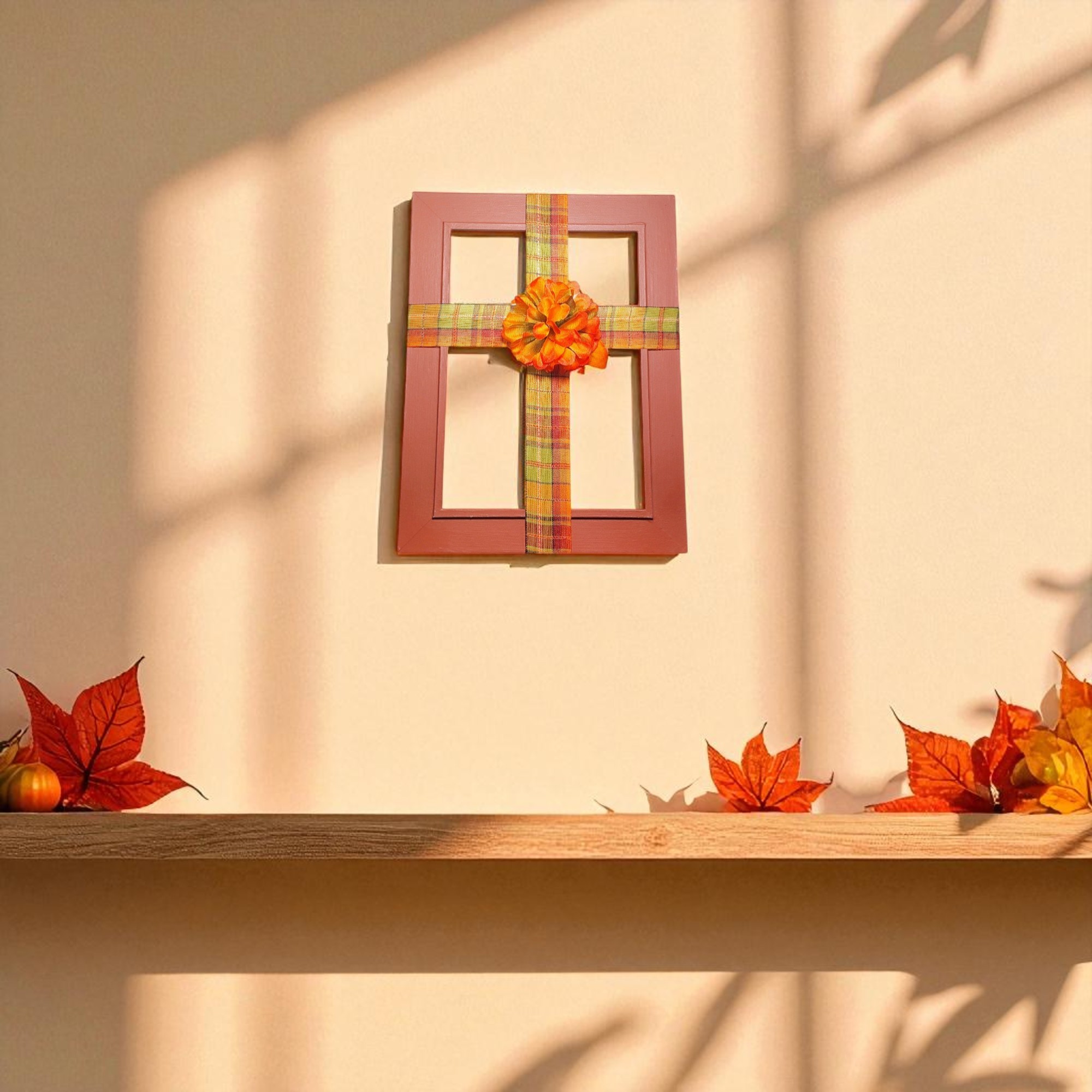 Fall Ribbon Cross Frame Wall Hanging
