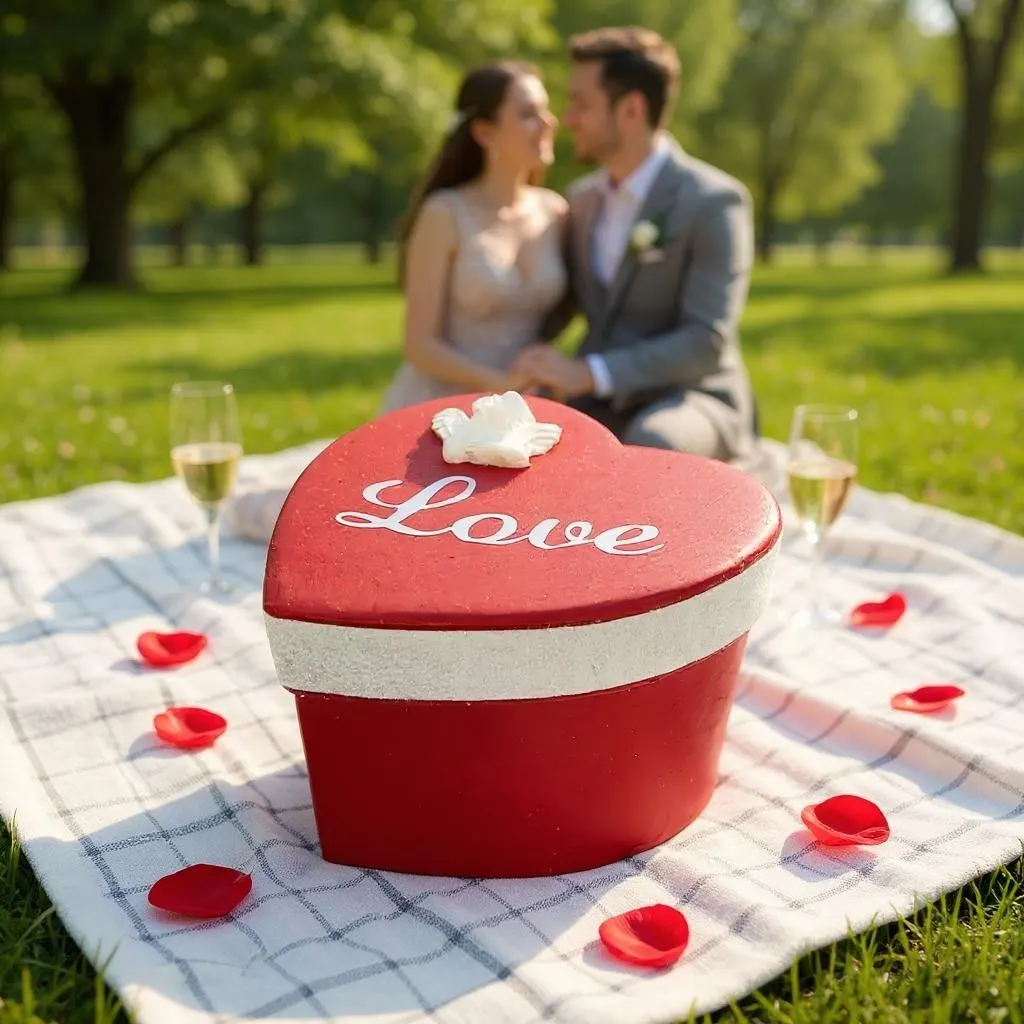 Hand Painted Heart Shaped Love Box with Cupid 