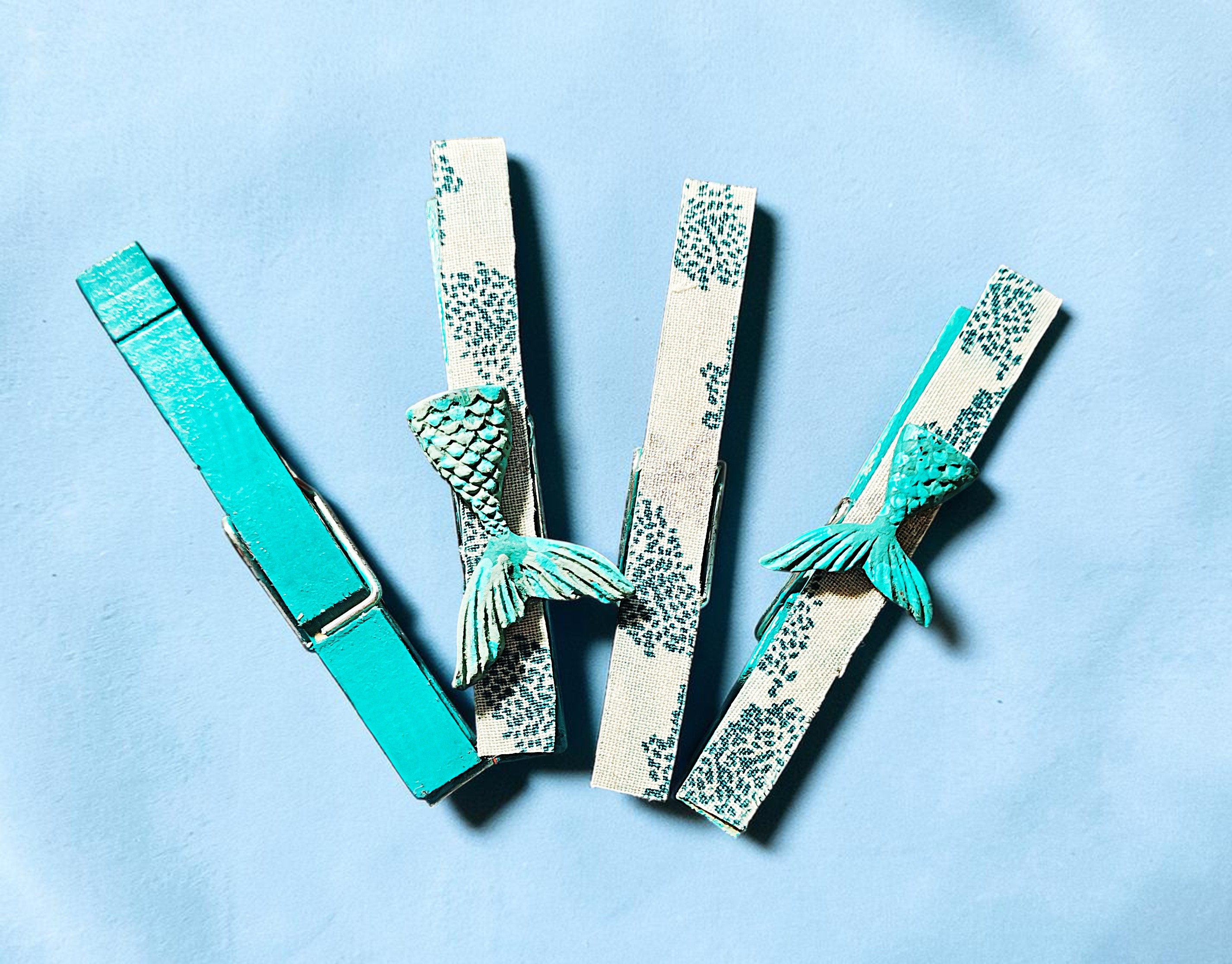 Set of 4 Handmade Mermaid Tail Wooden Clothespins