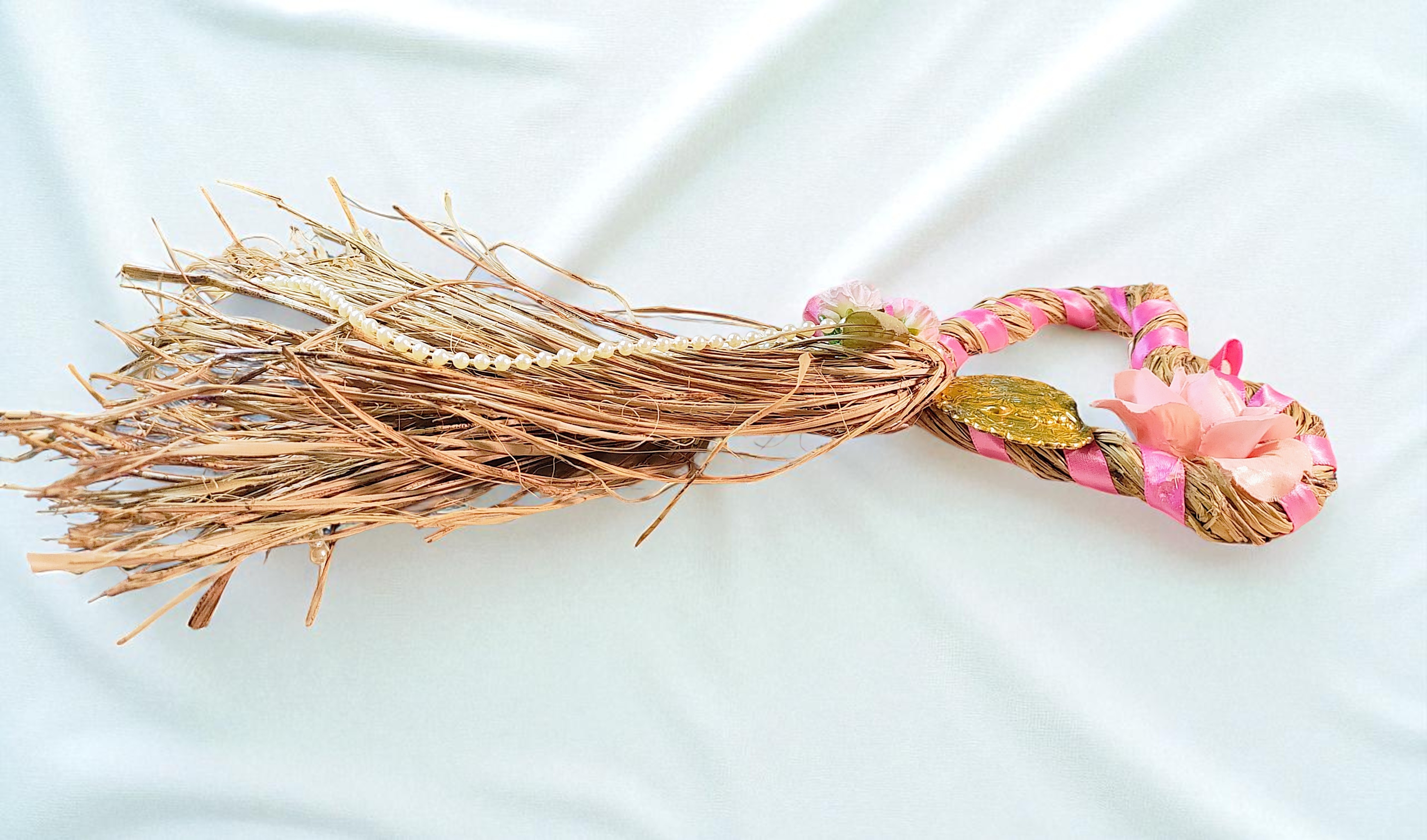 Handmade Heart Shaped Straw Floral Love Wreath with Cupid