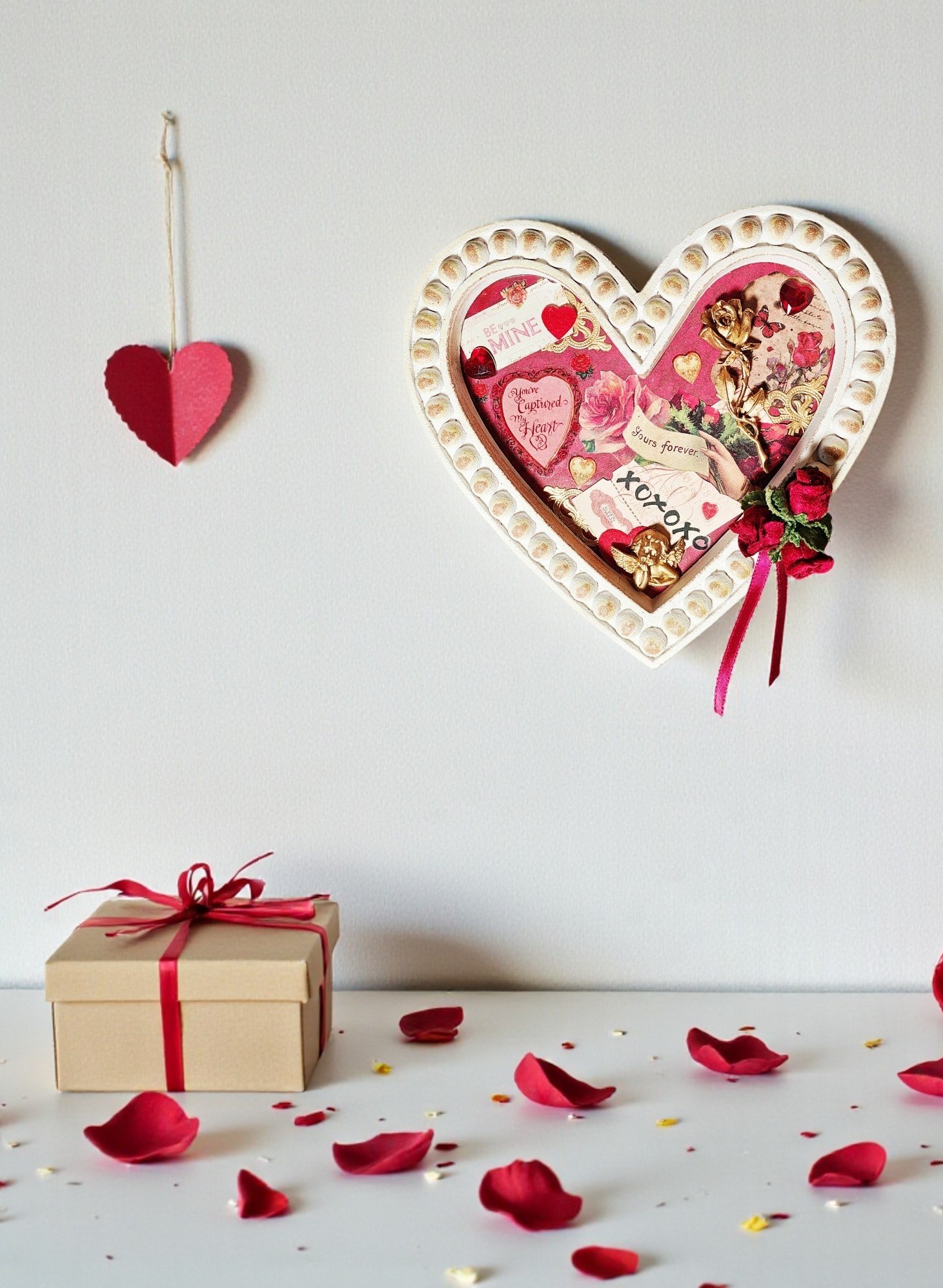 Shabby Chic Vintage Inspired Mixed Media Heart Wall Art