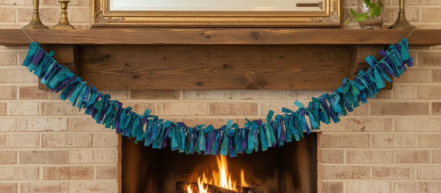 Handmade Mermaid Colored Fabric Rag Tie Bunting Garland Banner 