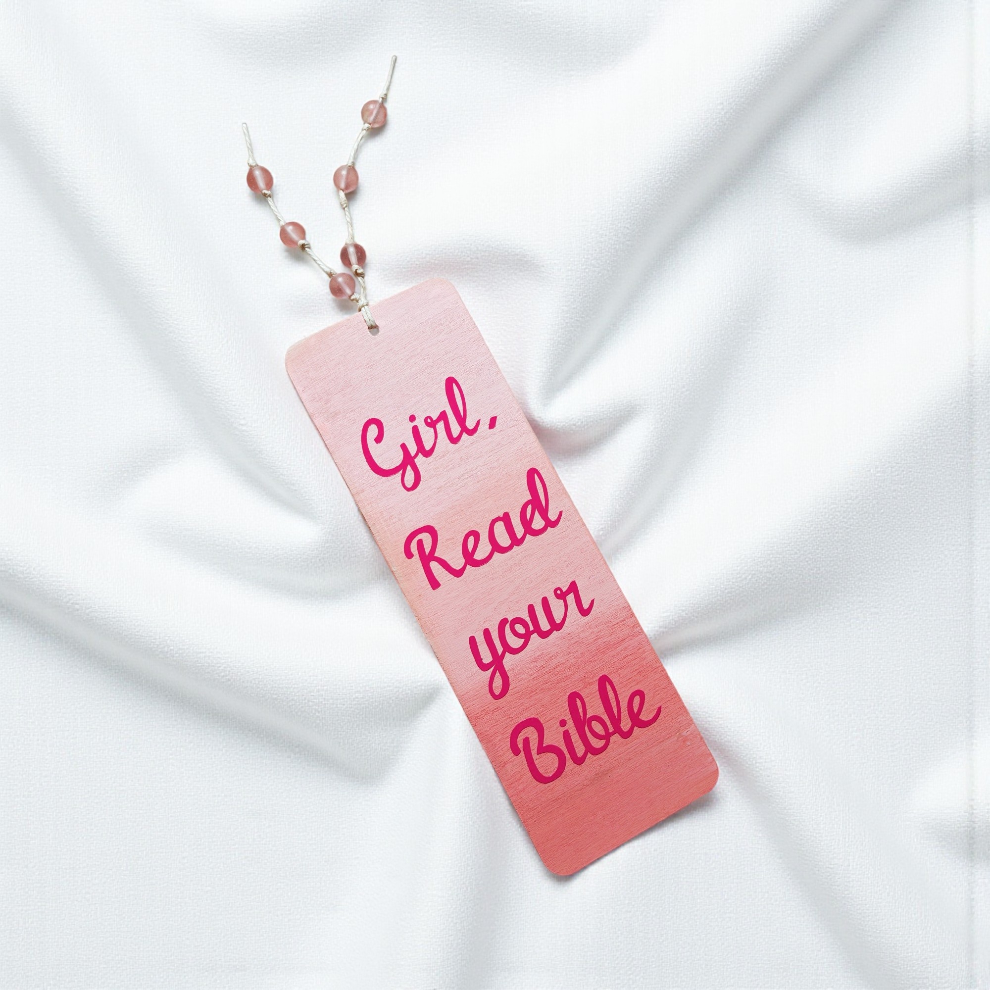 Handmade Wooden Girl, Read Your Bible Pink Bookmark