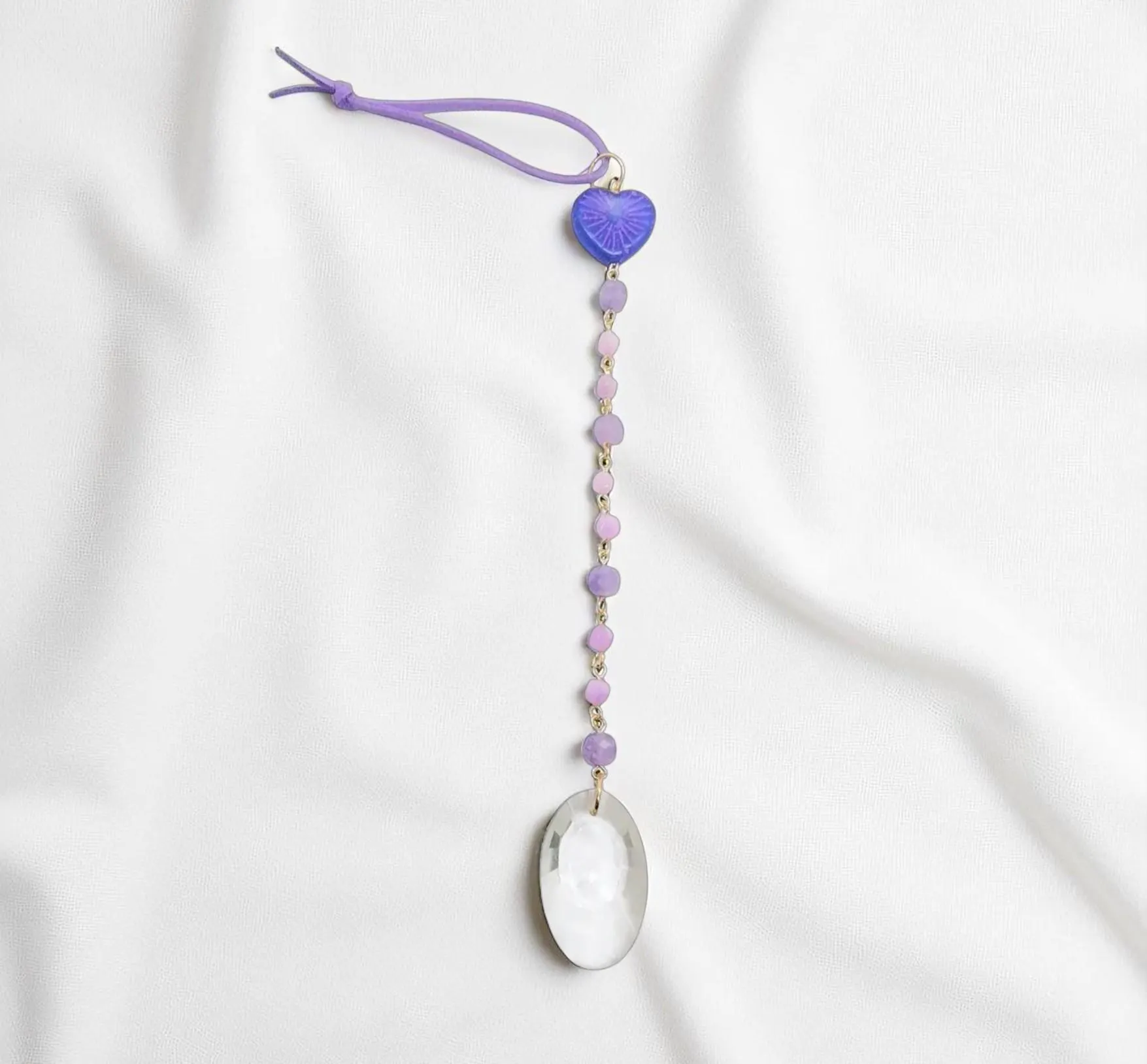Hanging Beaded Purple Heart Gemstone Sun Catcher