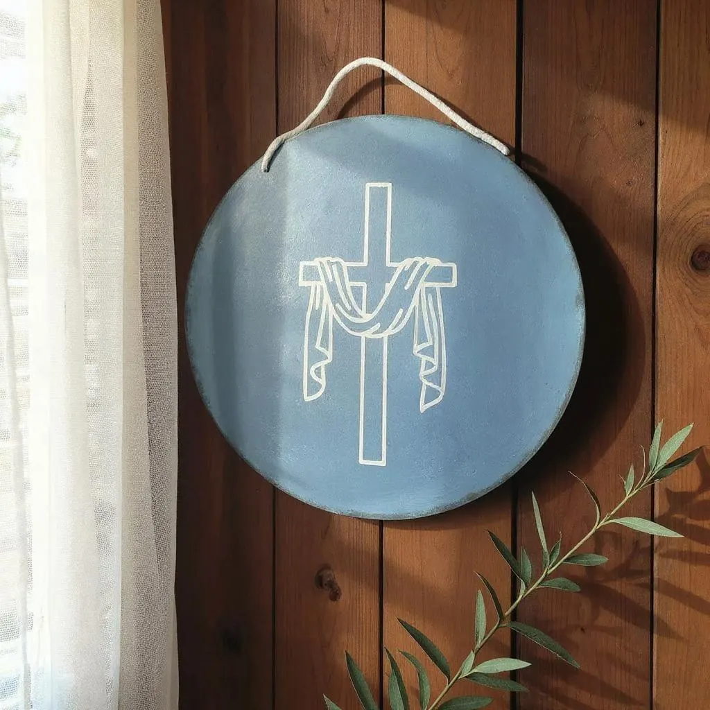 Wooden Metallic Blue Cross Sign 