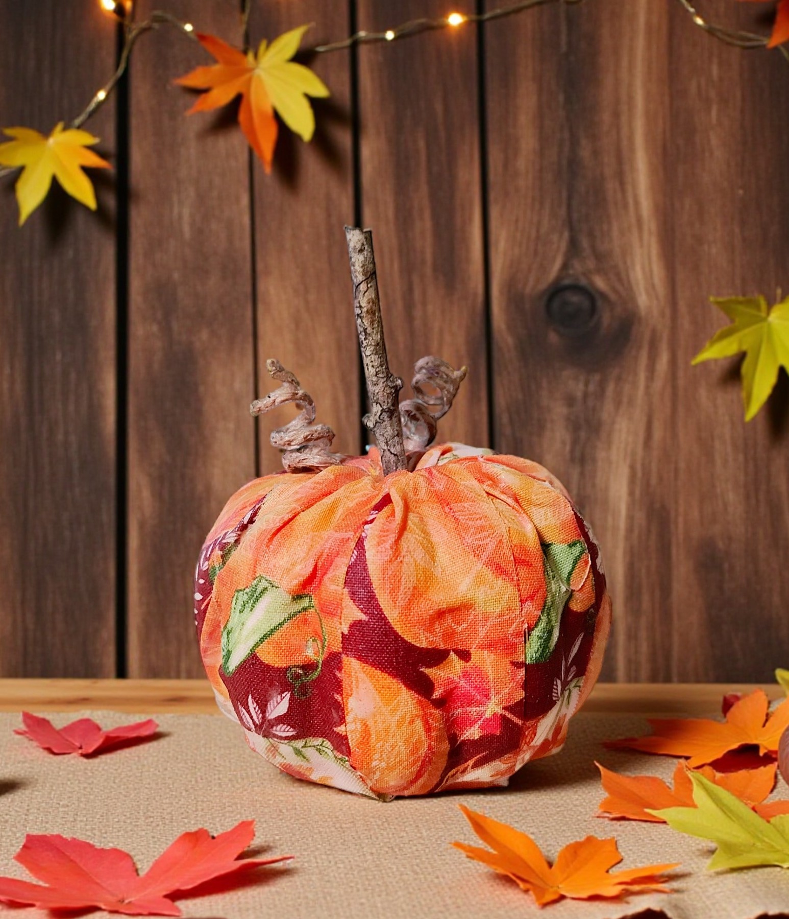 Small Rustic Harvest Fabric Pumpkin Decoration