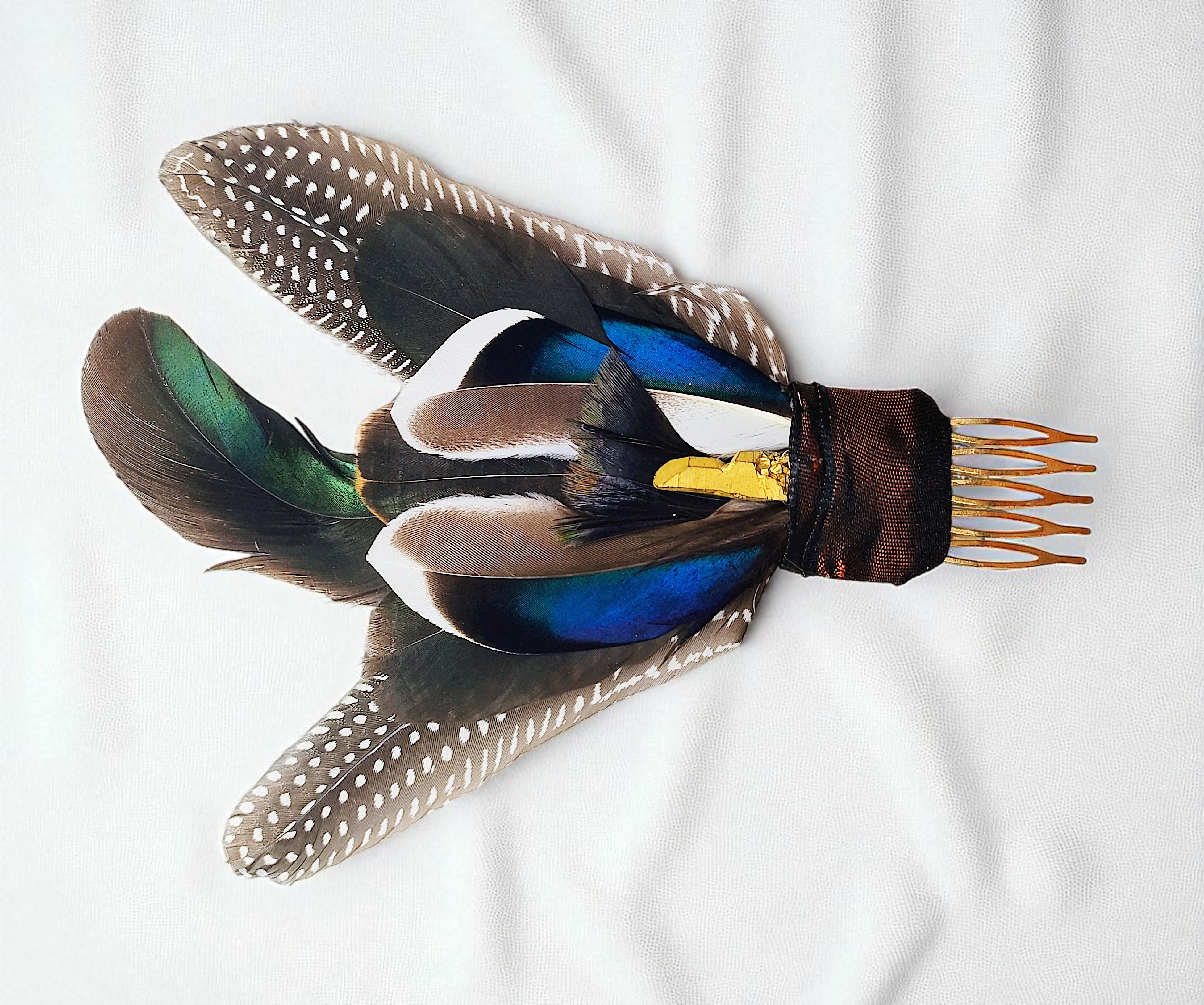 Quartz Point Feather Hair Comb