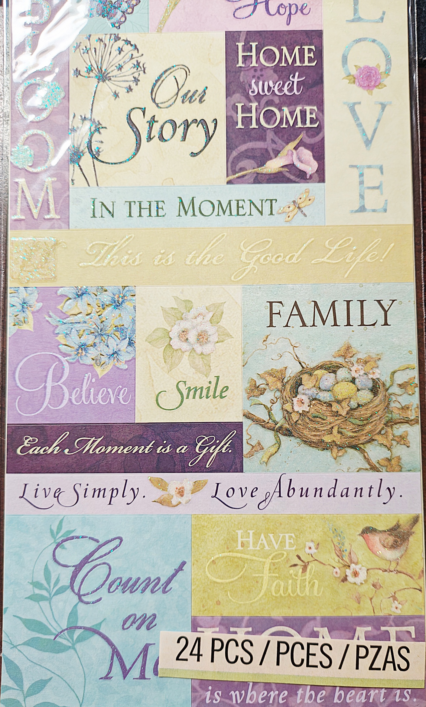 K&Company Susan Winget Embossed Stickers – Inspirational Floral Quotes, 24 Pieces